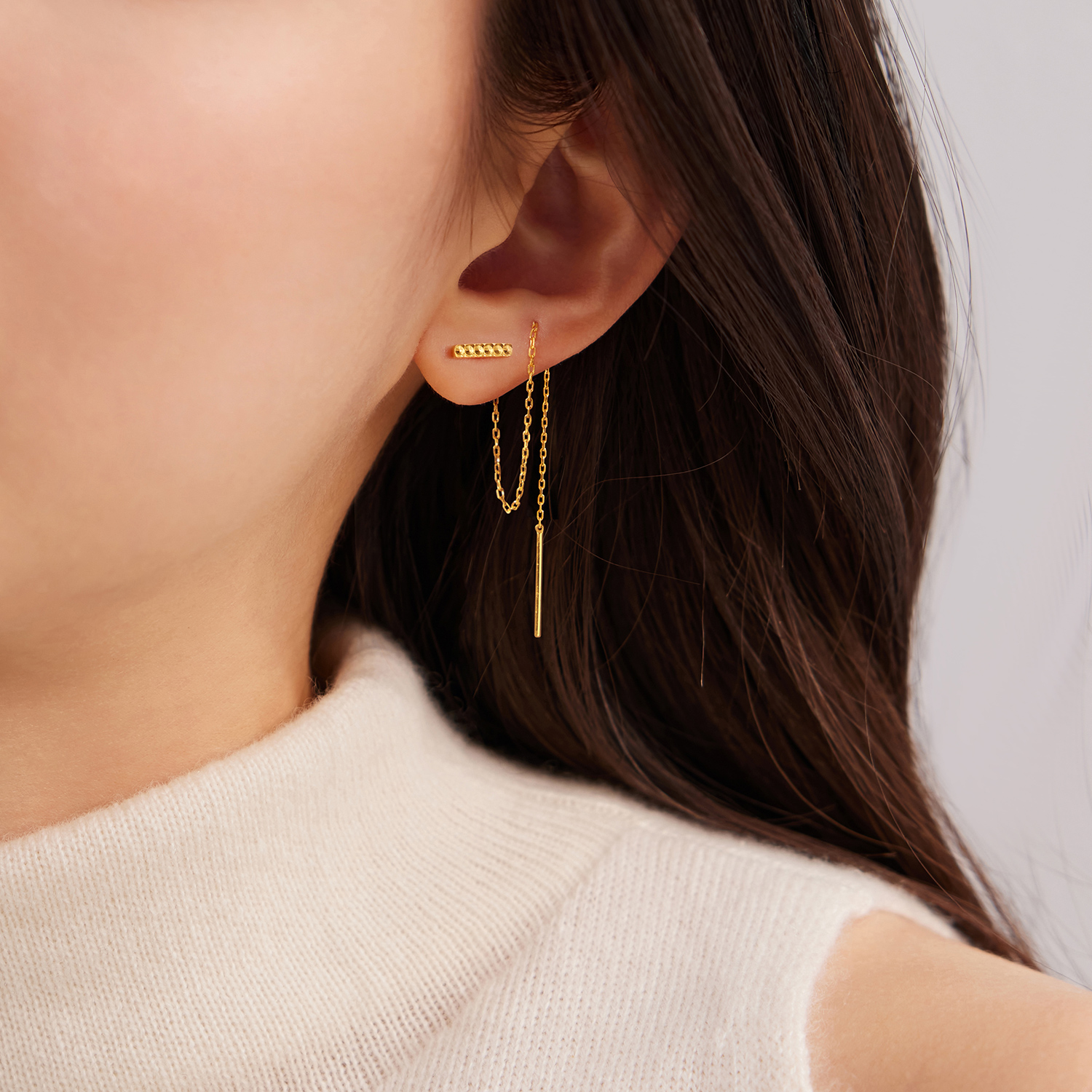 六福珠宝光影金黄金耳线女5G时尚耳饰流苏耳链耳坠计价GJG0225DS