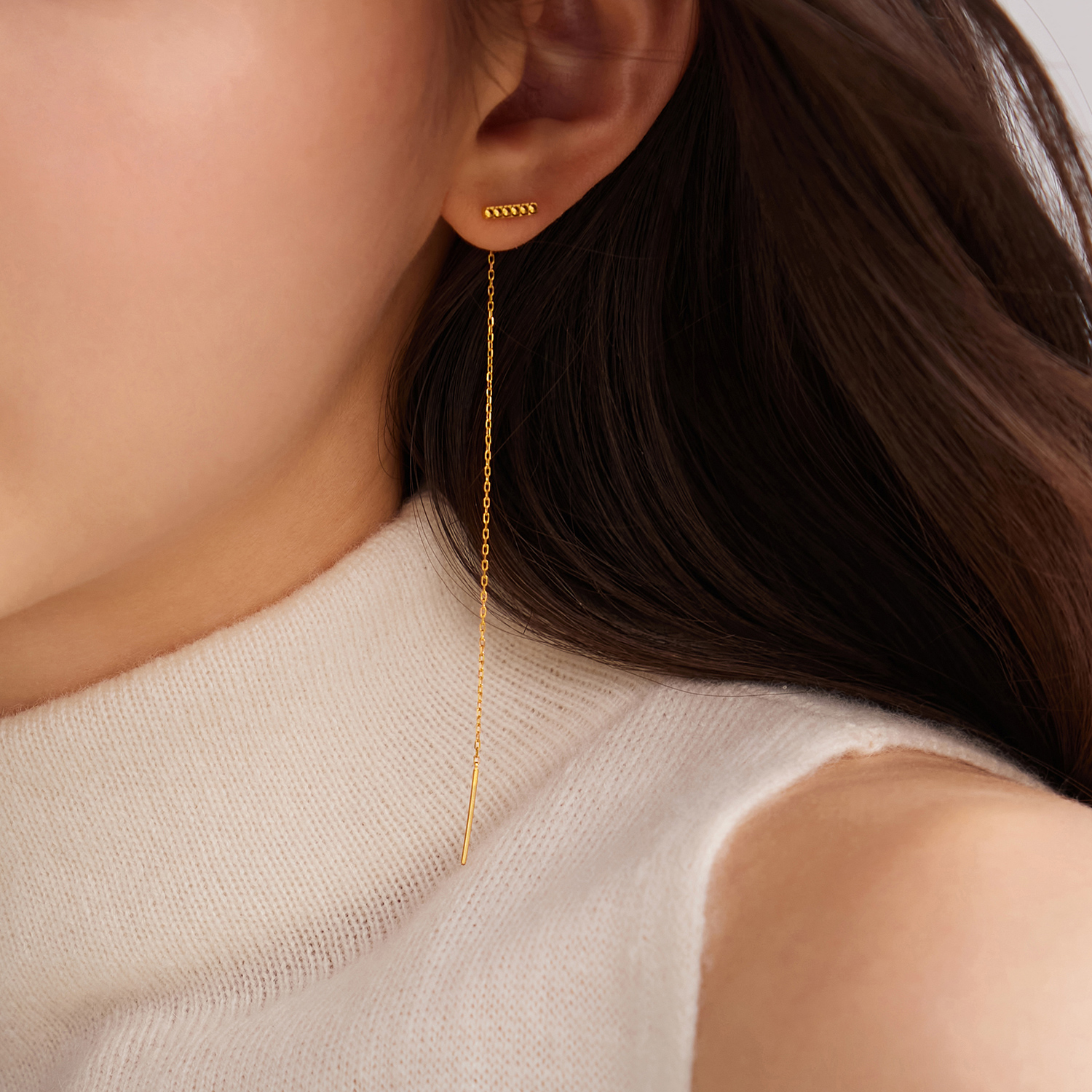 六福珠宝光影金黄金耳线女5G时尚耳饰流苏耳链耳坠计价GJG0225DS