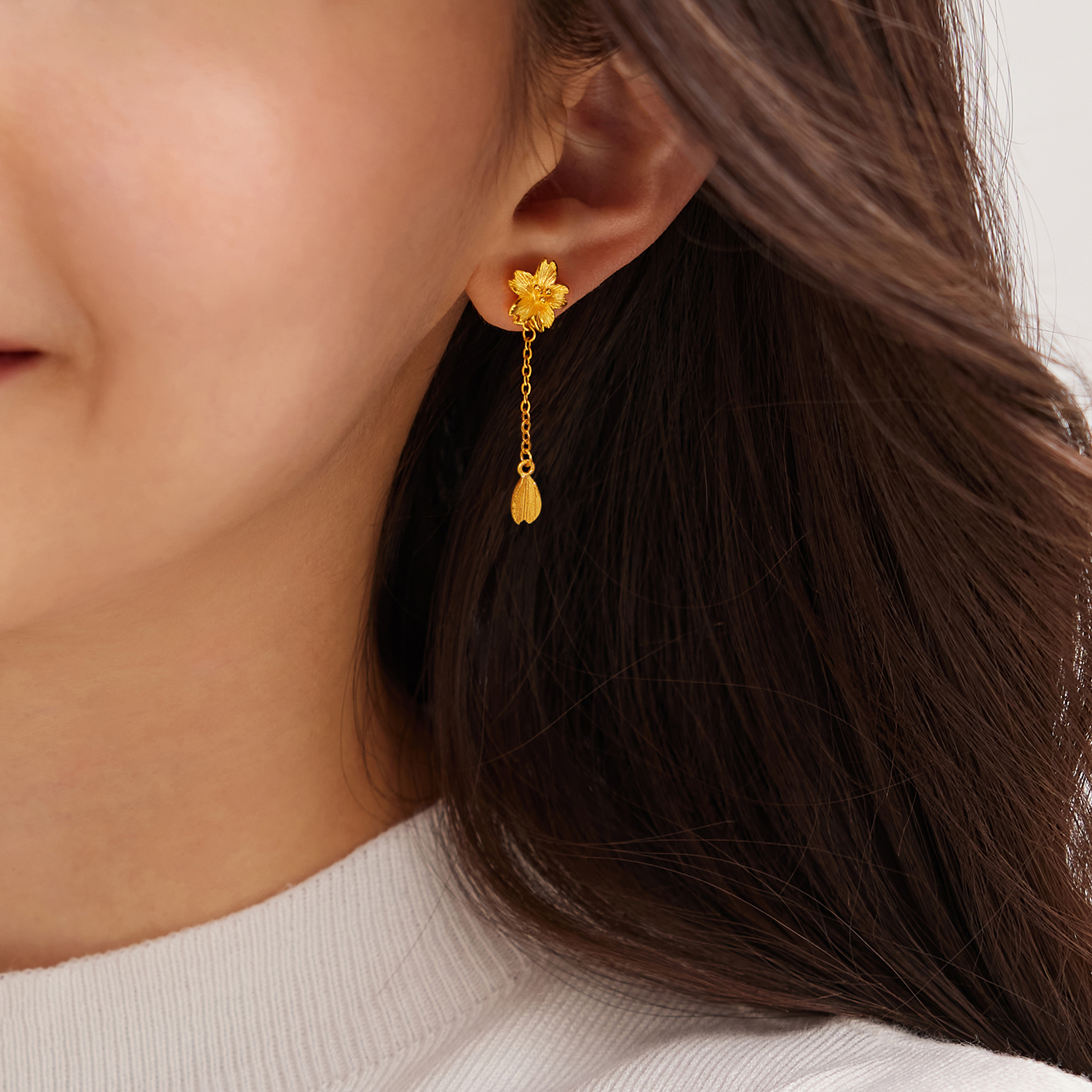 六福珠宝黄金耳钉耳环女款足金耳坠耳饰计价L07TBGE0004