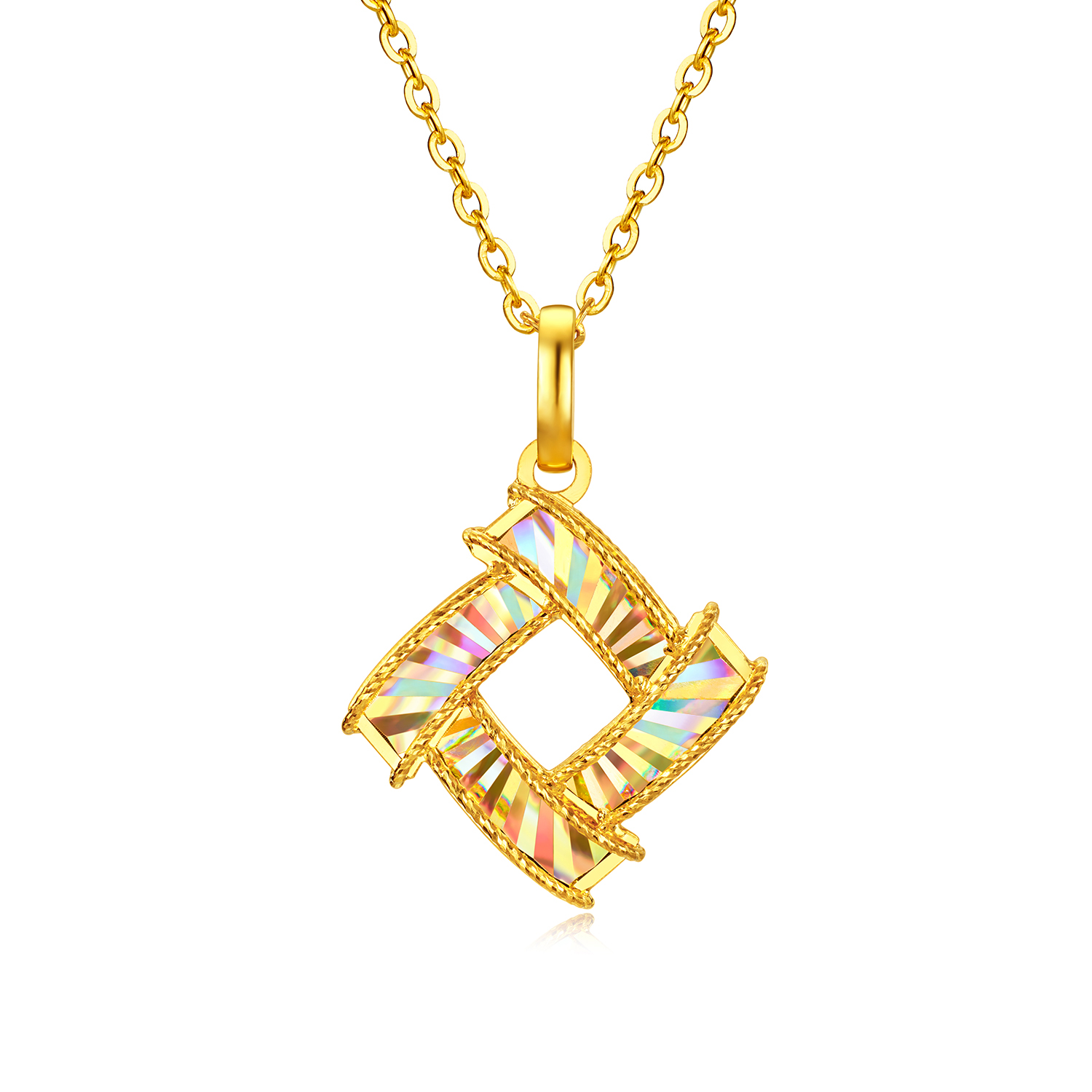 六福珠宝光影金炫动时空黄金吊坠女5G炫彩足金挂坠计价GJG0221DS