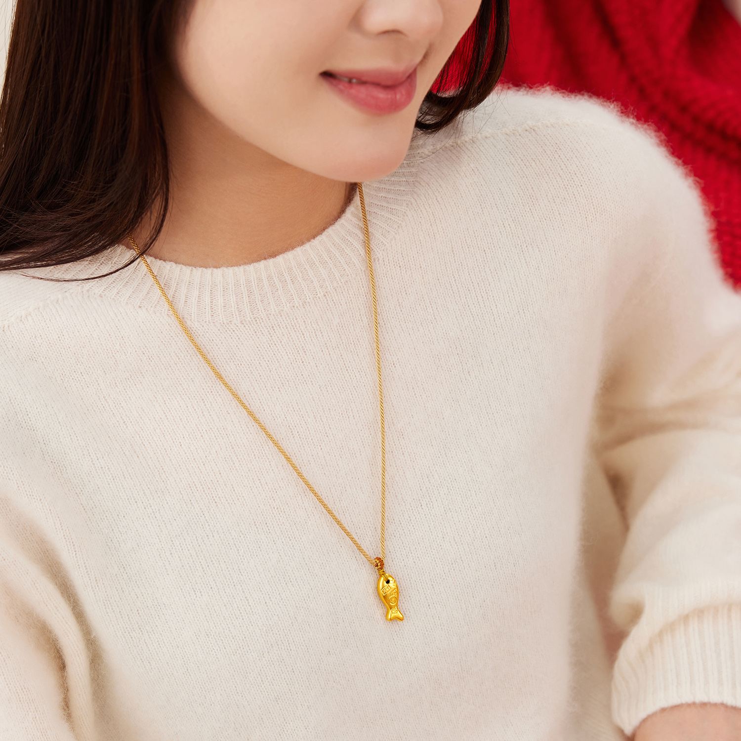 【12日上新】六福珠宝吉言金小鱼黄金项链吊坠古法年年有余礼物计价G21G0015DS新品313【联系客服补货】