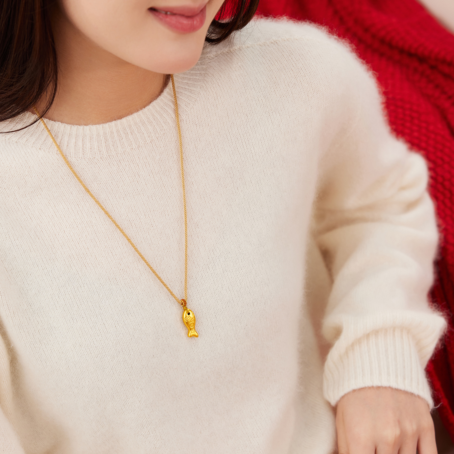 【12日上新】六福珠宝吉言金小鱼黄金项链吊坠古法年年有余礼物计价G21G0015DS新品313【联系客服补货】