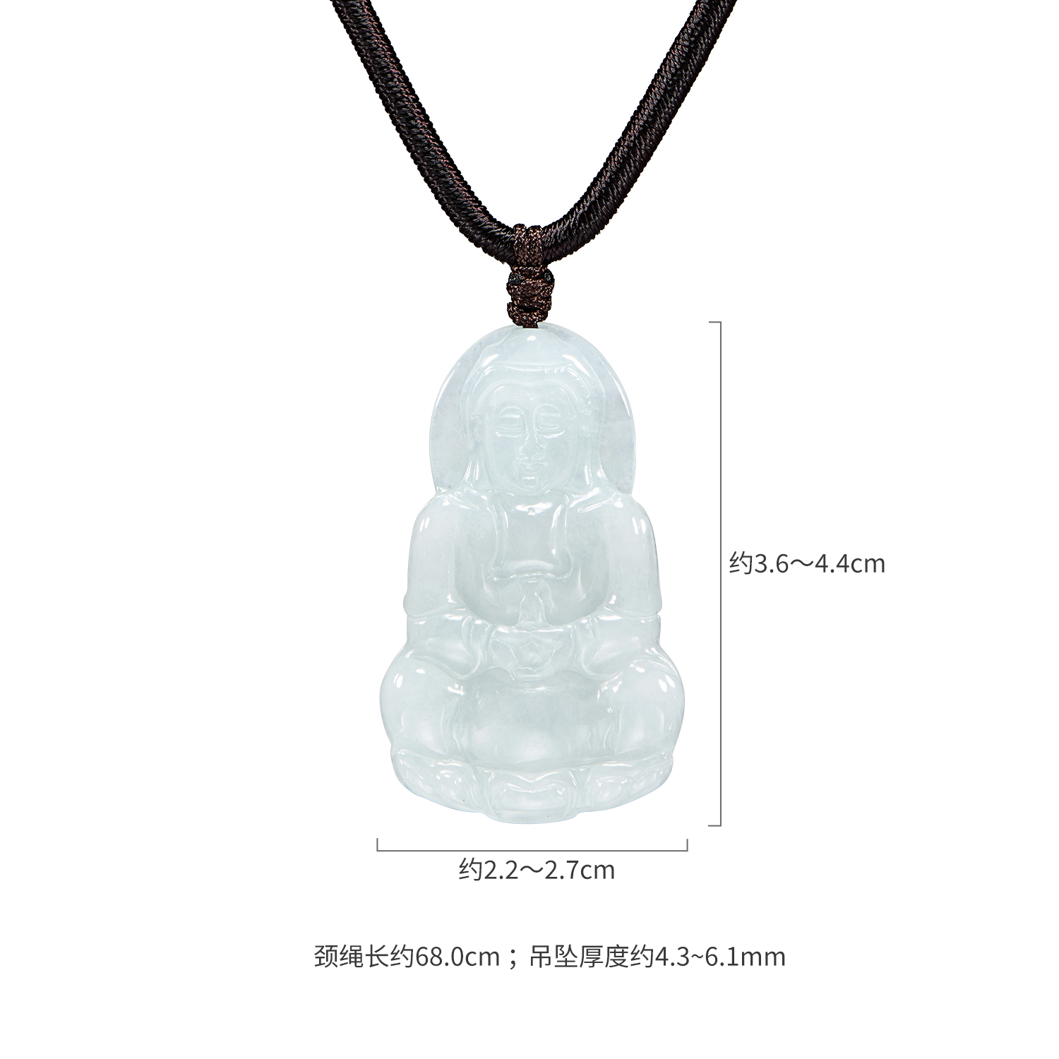 六福珠宝翡翠吊坠送长辈玉挂坠配绳坠子不含链WLP012B