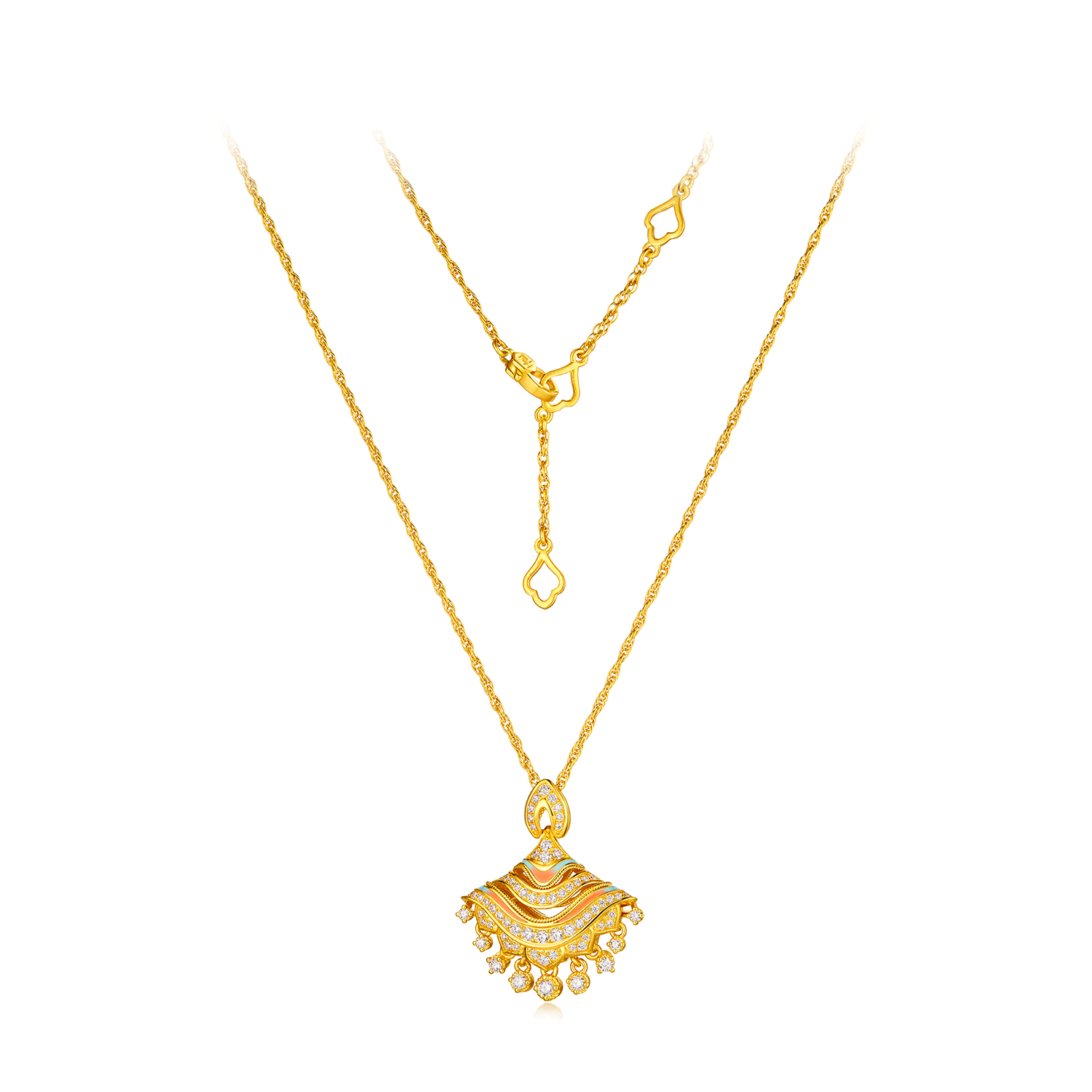 六福珠宝洛神水赋联名洛玲珑黄金项链女鎏彩钻石裙摆首饰036823NB【1V1直播看货】