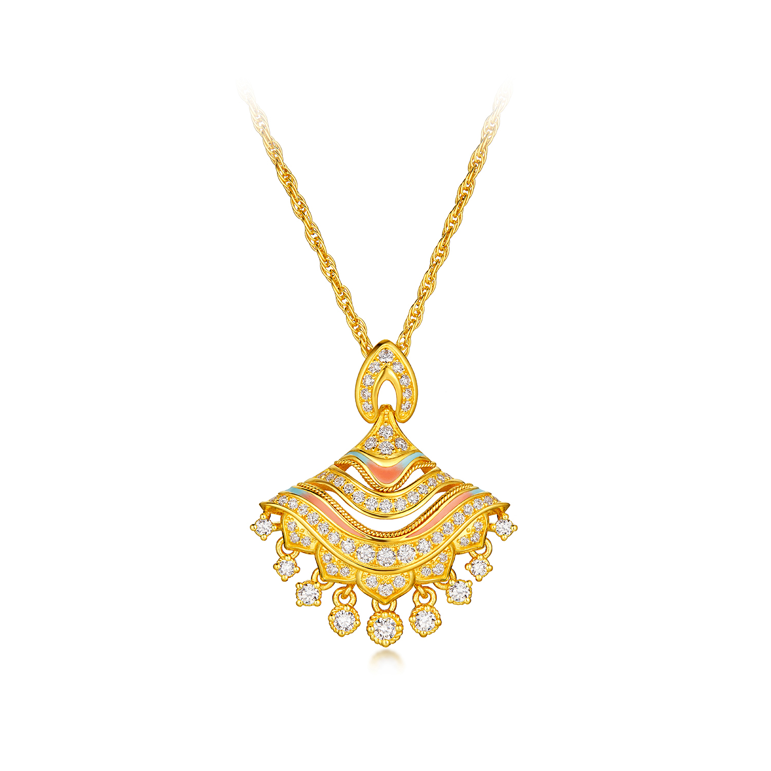 六福珠宝洛神水赋联名洛玲珑黄金项链女鎏彩钻石裙摆首饰036823NB【1V1直播看货】