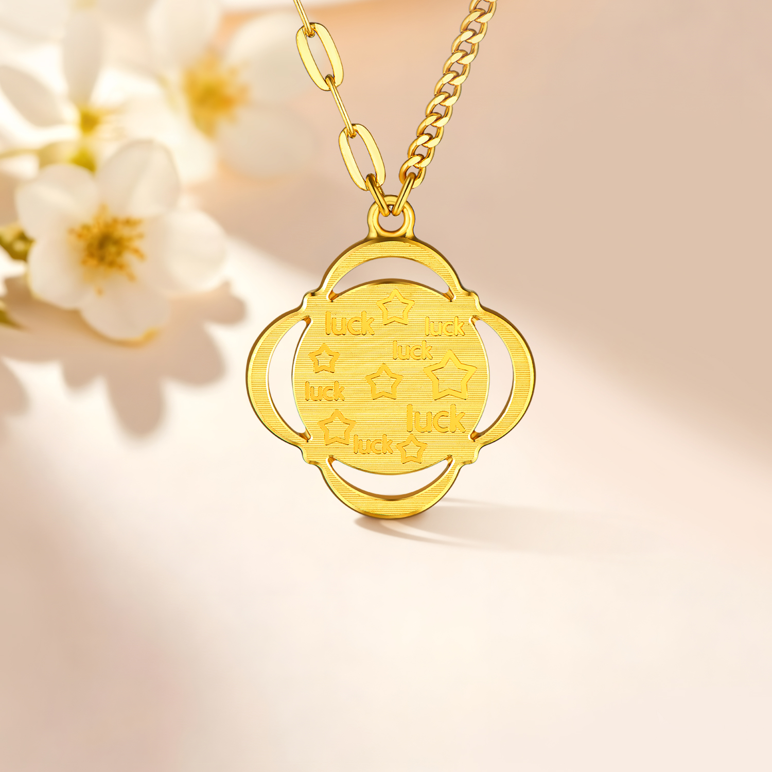 六福珠宝四叶草5G黄金项链女光影金AB版足金套链计价GDGTBN0028【联系客服补货】