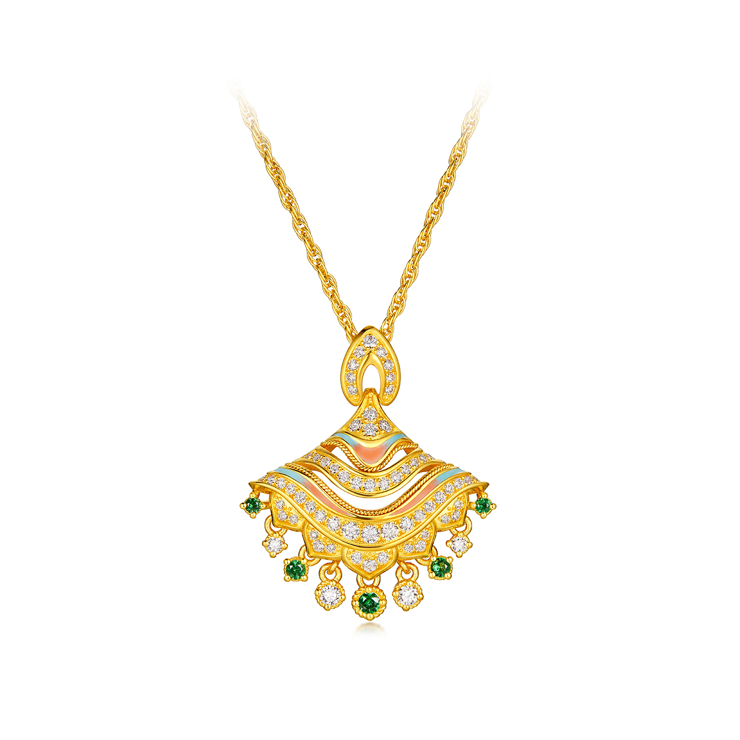 六福珠宝洛神水赋联名洛玲珑黄金项链镶钻石女鎏彩石榴石036758NB【1V1直播看货】