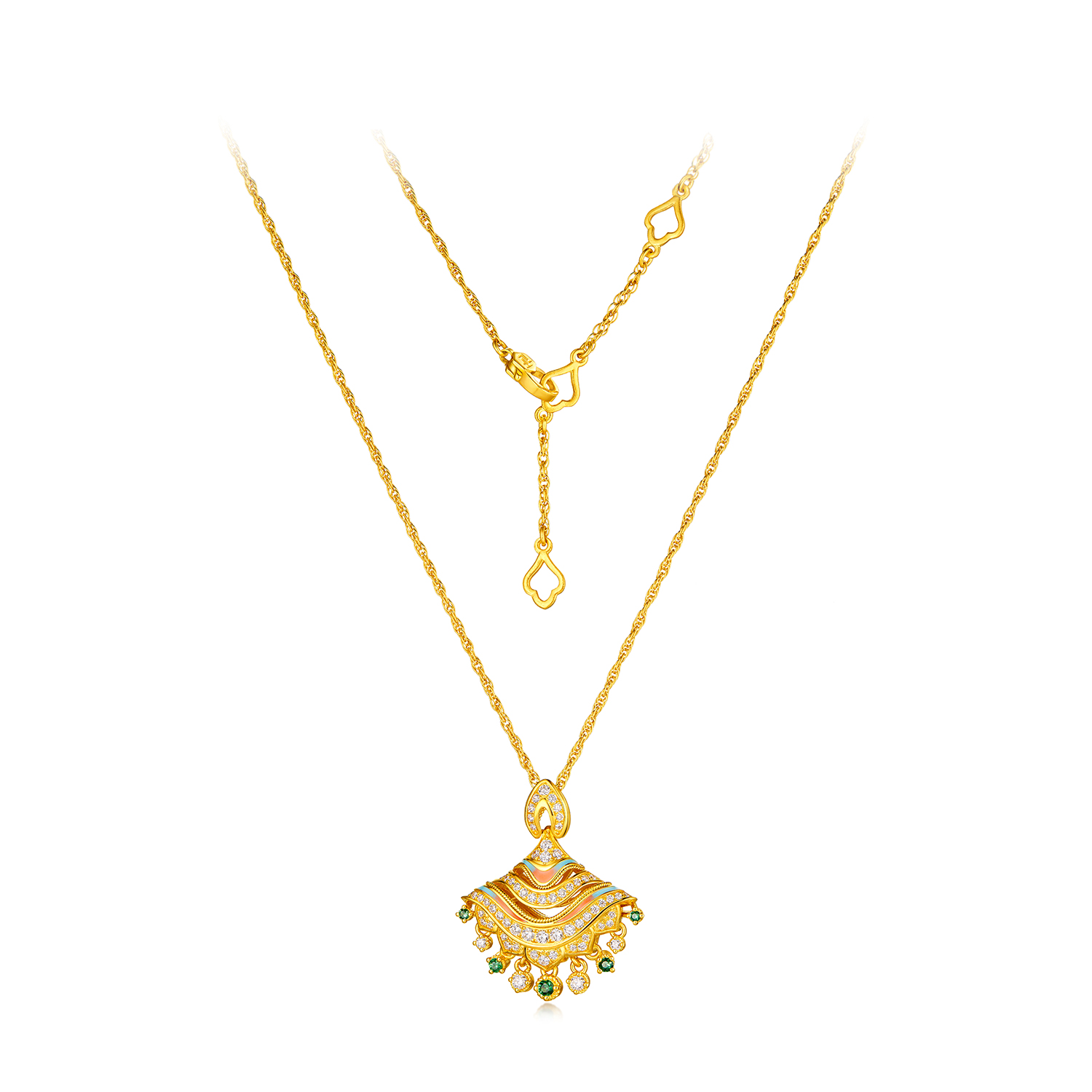 六福珠宝洛神水赋联名洛玲珑黄金项链镶钻石女鎏彩石榴石036758NB【1V1直播看货】