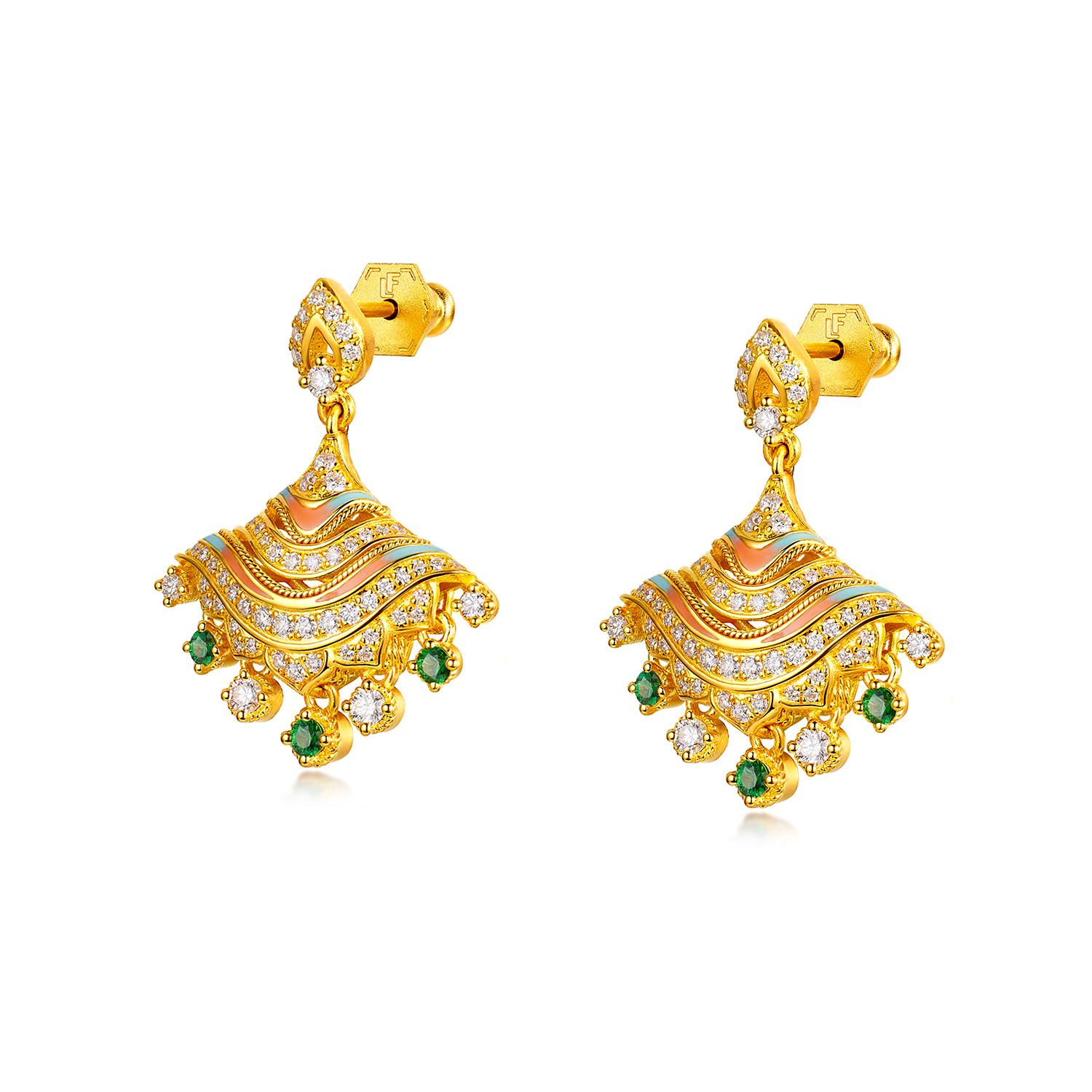 六福珠宝洛神水赋联名洛玲珑黄金耳环钻石鎏彩石榴石耳饰036758EA【1V1直播看货】