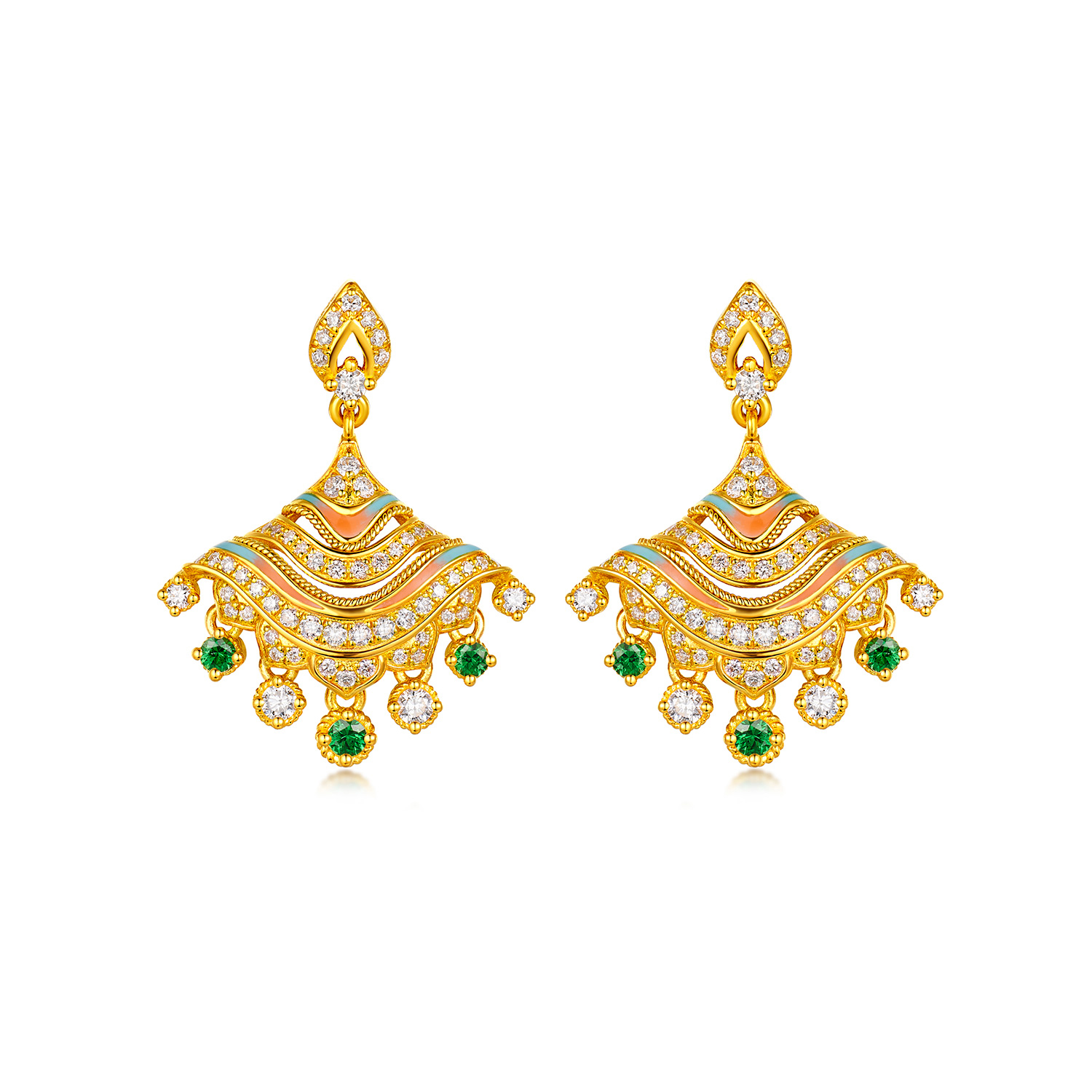 六福珠宝洛神水赋联名洛玲珑黄金耳环钻石鎏彩石榴石耳饰036758EA【1V1直播看货】