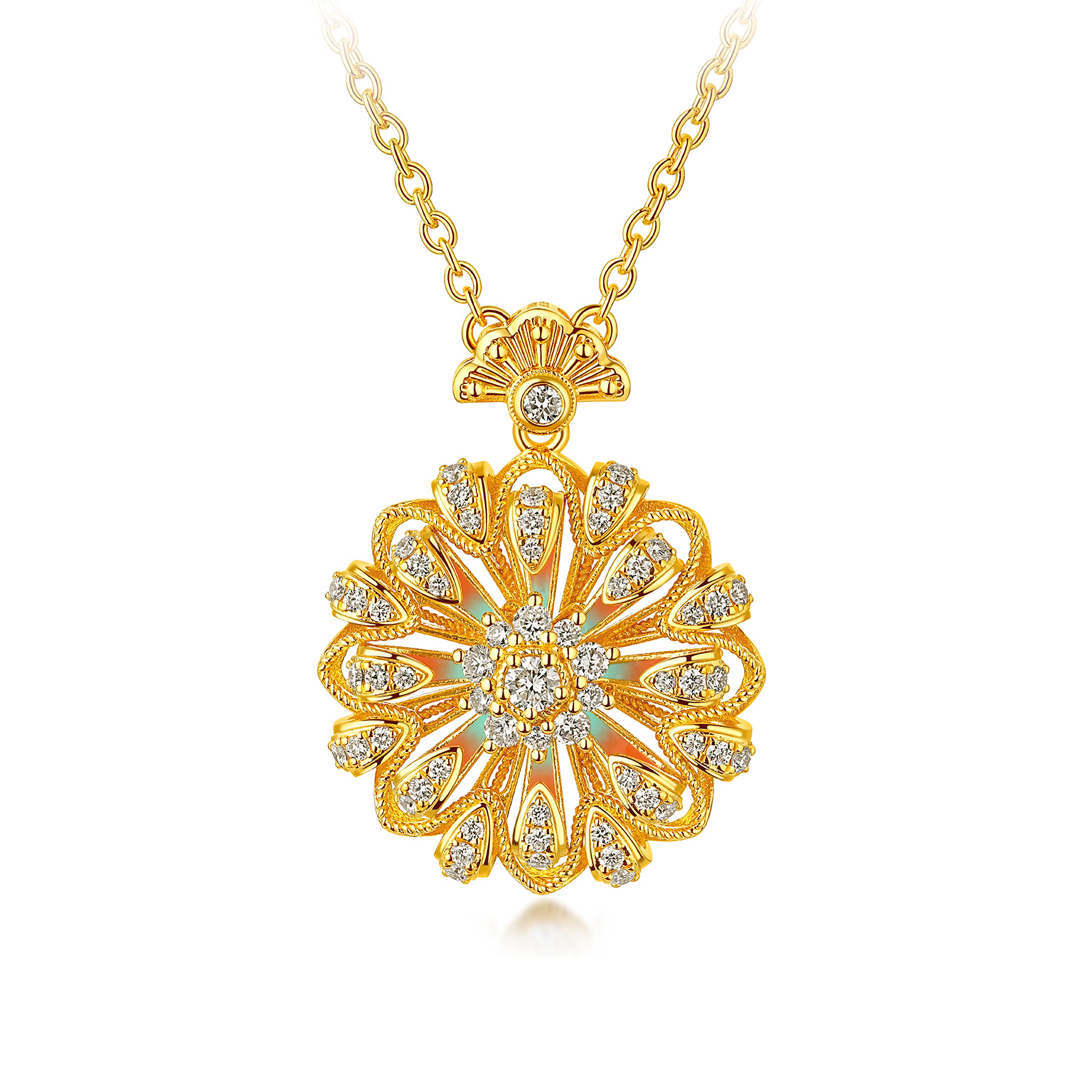 六福珠宝洛神水赋联名洛芙蓉黄金项链女鎏彩钻石足金莲花036560NA【1V1直播看货】