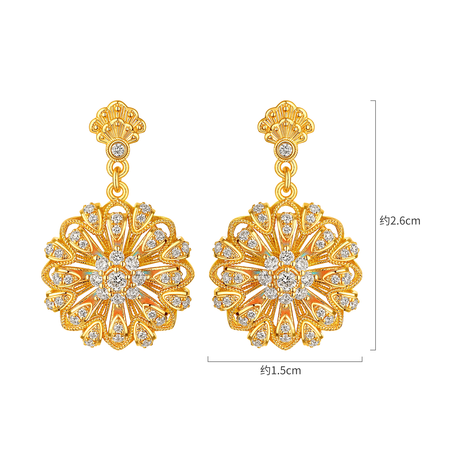 六福珠宝洛神水赋联名洛芙蓉黄金耳环耳钉女莲花钻石耳饰036560EA【联系客服补货】【1V1直播看货】