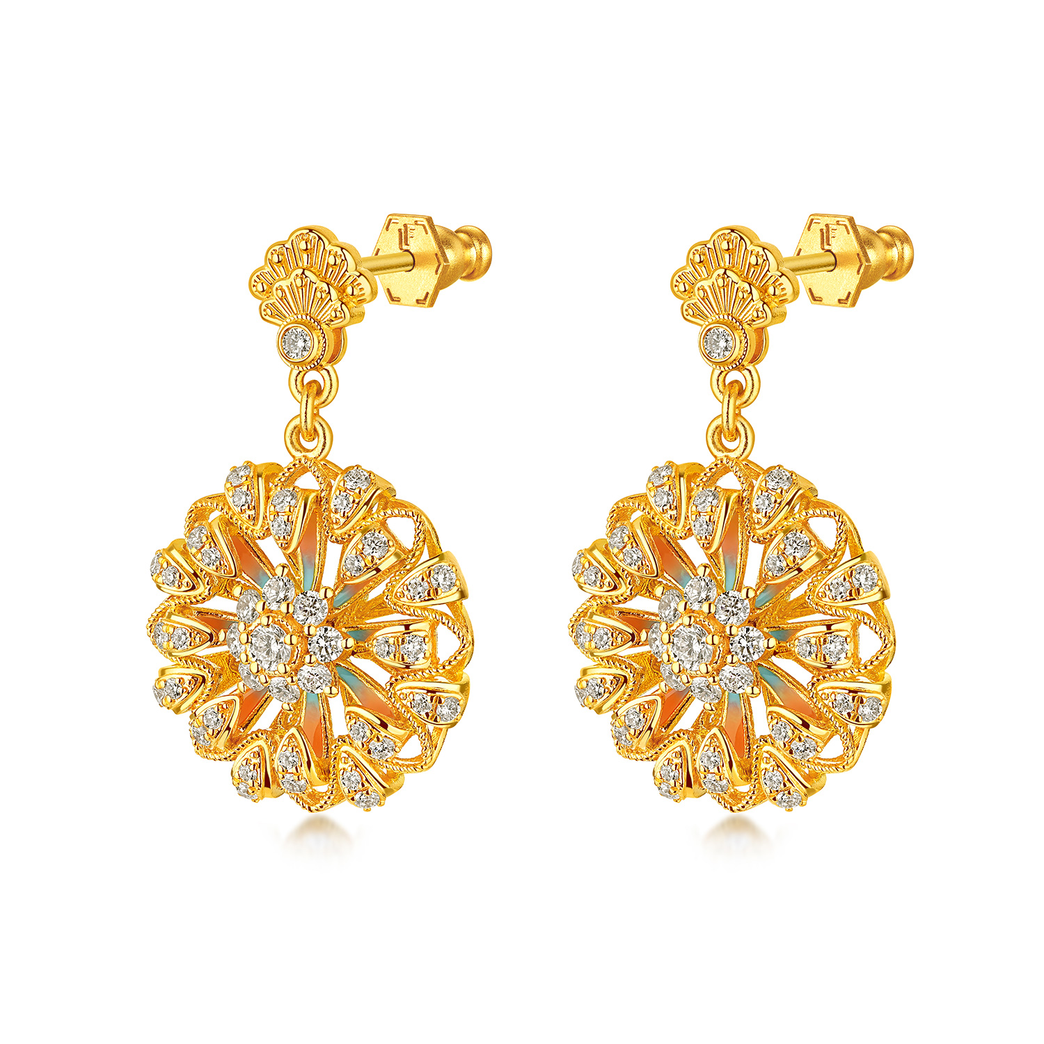 六福珠宝洛神水赋联名洛芙蓉黄金耳环耳钉女莲花钻石耳饰036560EA【联系客服补货】【1V1直播看货】