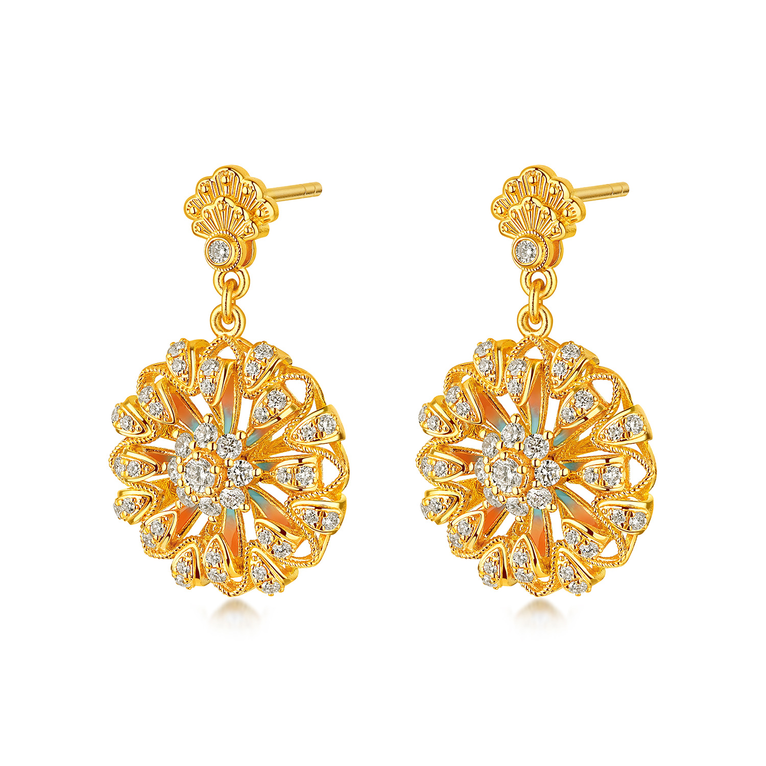 六福珠宝洛神水赋联名洛芙蓉黄金耳环耳钉女莲花钻石耳饰036560EA【联系客服补货】【1V1直播看货】