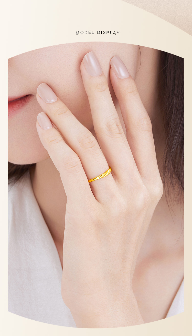 六福珠宝黄金戒指足金扭纹活口戒女送礼计价F96TBGR0006戒指榜