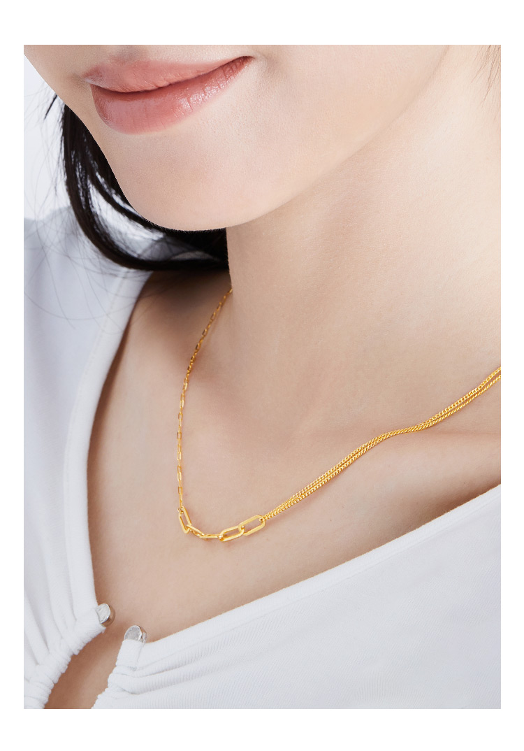 六福珠宝光影金5G黄金项链女款足金套链含延长链计价L19TBGN0001【1V1直播看货】