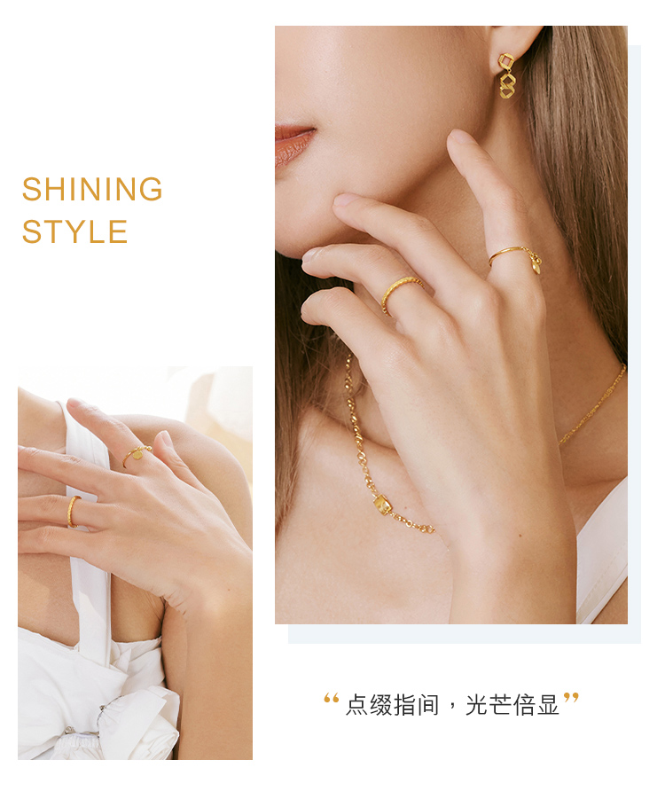 六福珠宝RICH圆牌黄金戒指女拉丝光面闭口戒足金计价GDGTBR0045