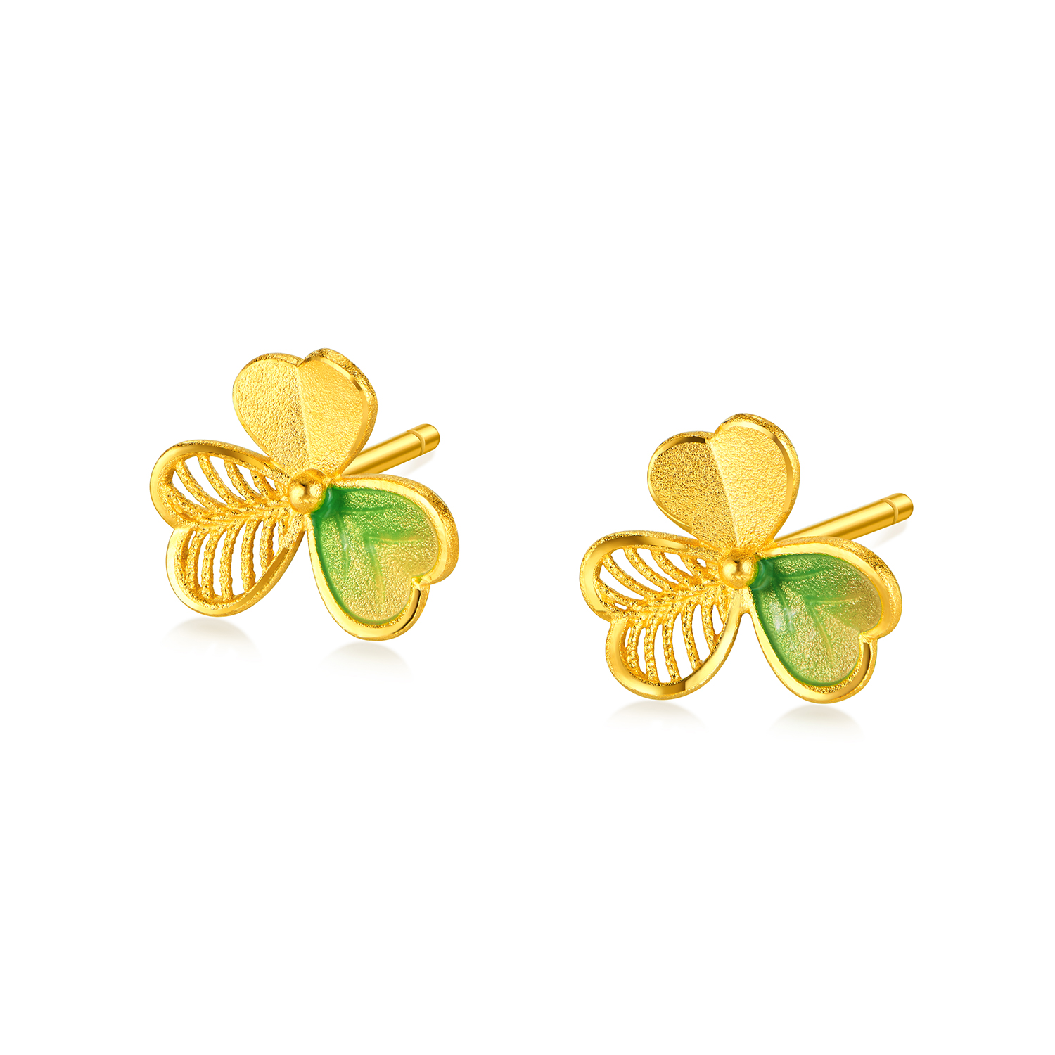 【12日上新】六福珠宝三叶草黄金耳钉耳环女鎏彩镂空设计感耳饰计价L07G0011DS新品313