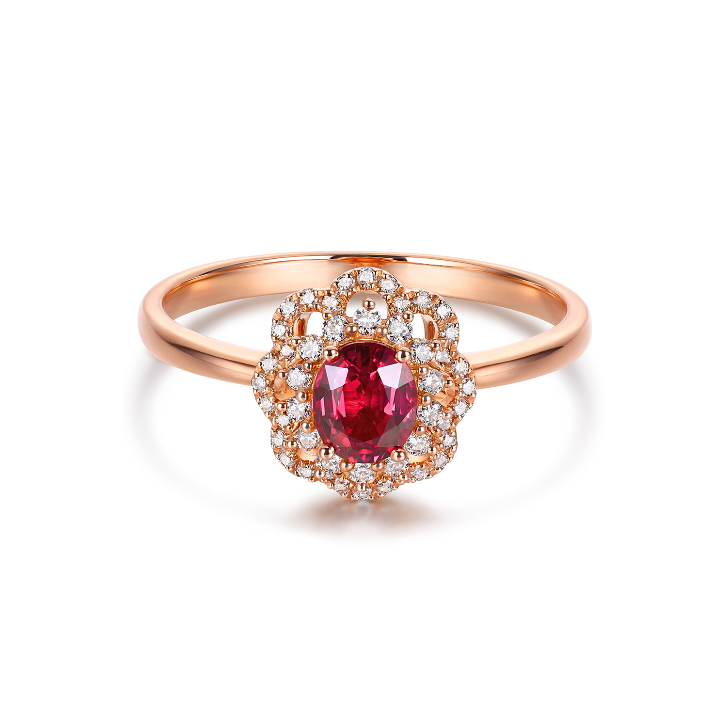 六福珠宝瑰丽繁花红宝石18K金钻石戒指女款F48J0012DS【联系客服补货】【视频看货】新品48