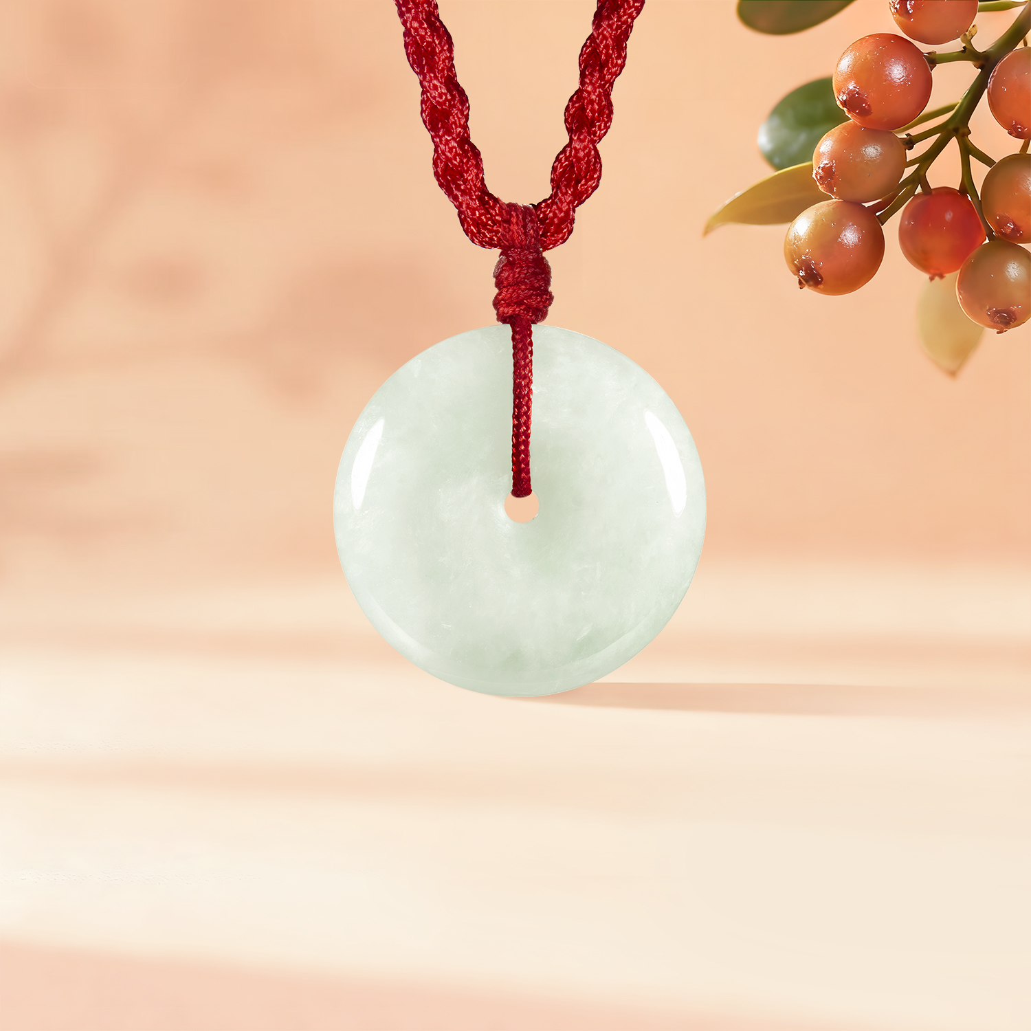 六福珠宝玉吊坠平安扣豆种翡翠吊坠配颈绳儿童款送礼定价LFP006G