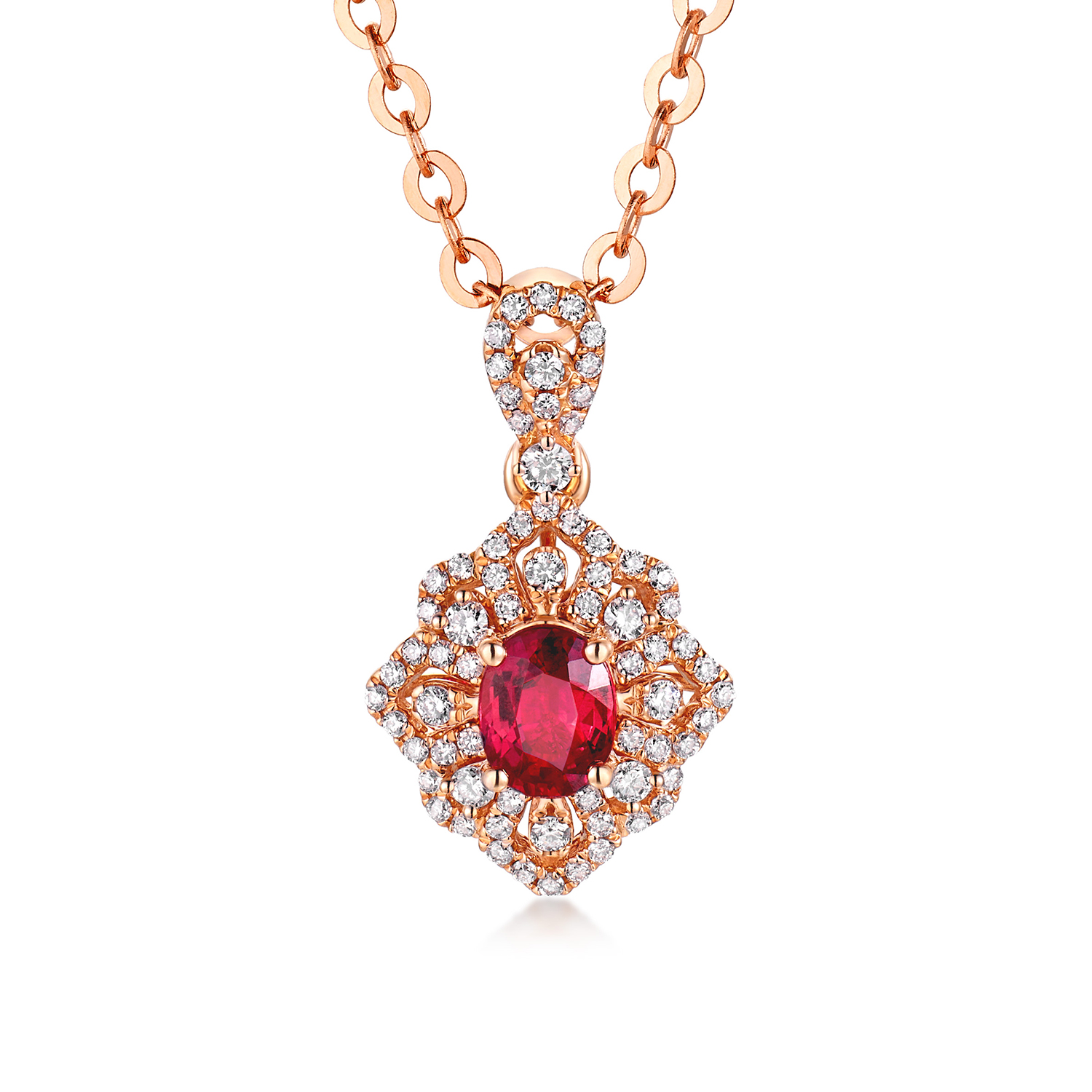 【20日上新】六福珠宝繁花晨梦18K金红宝石钻石吊坠女款F48J0011DS新品324【视频看货】