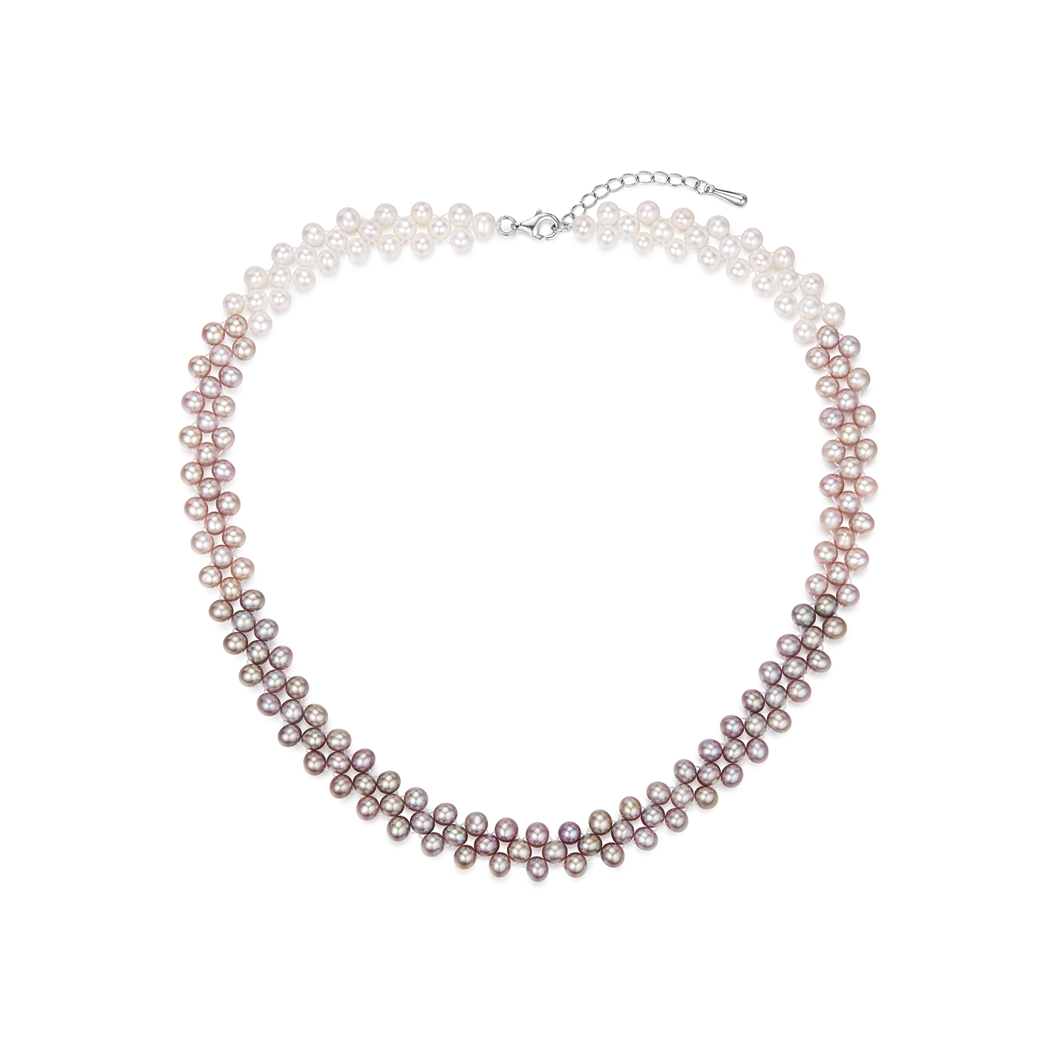 六福珠宝三层渐变色珍珠项链Ag925银扣编织设计女款F87J0004DS新品321