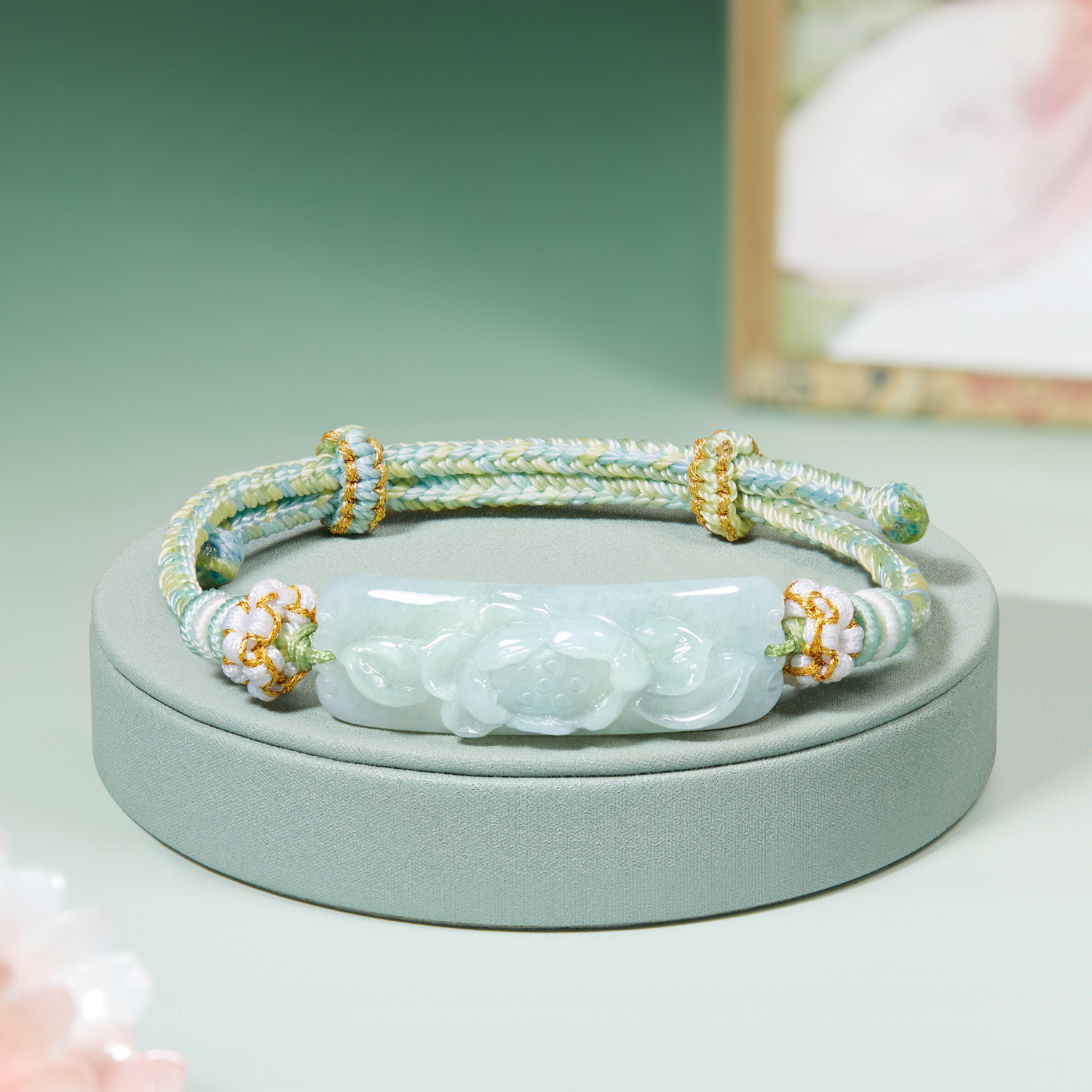 【23日上新】六福珠宝莲花翡翠手牌配手绳手链女款J2P0005新品324