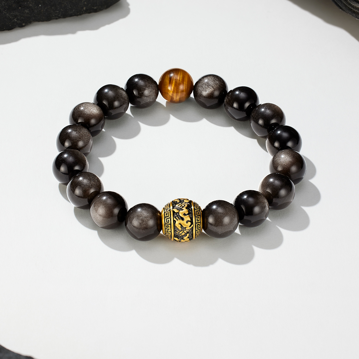 【12日上新】六福珠宝曜夜骐骥黄金手链串珠男电黑生肖马黑曜岩手串A03A0023DS新品313