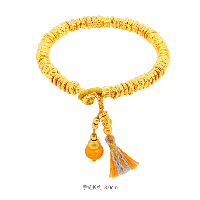 【天天爱上新-预售定金多退少补】六福珠宝橙意福禄足金手链计价036737BA