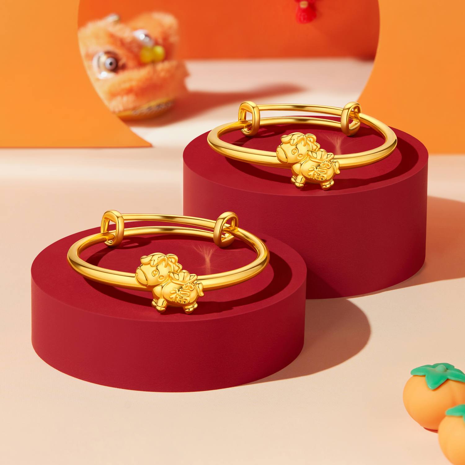 【13日上新】六福珠宝代代有福小马黄金手镯一对宝宝款可调节计价L11G0004DS新品321【视频看货】