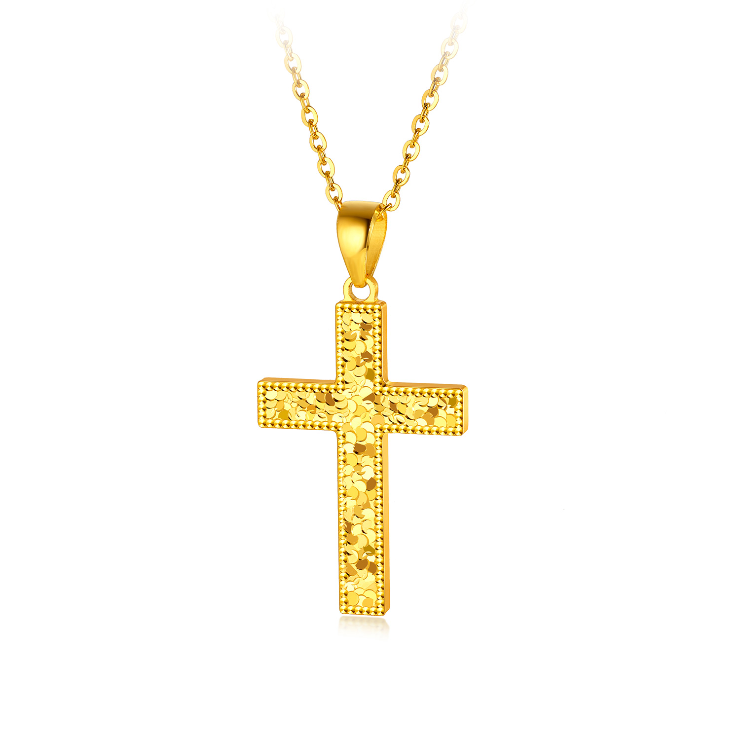 【18日上新】六福珠宝十字造型双面碎碎冰黄金吊坠女款计价L25G0010DS新品321