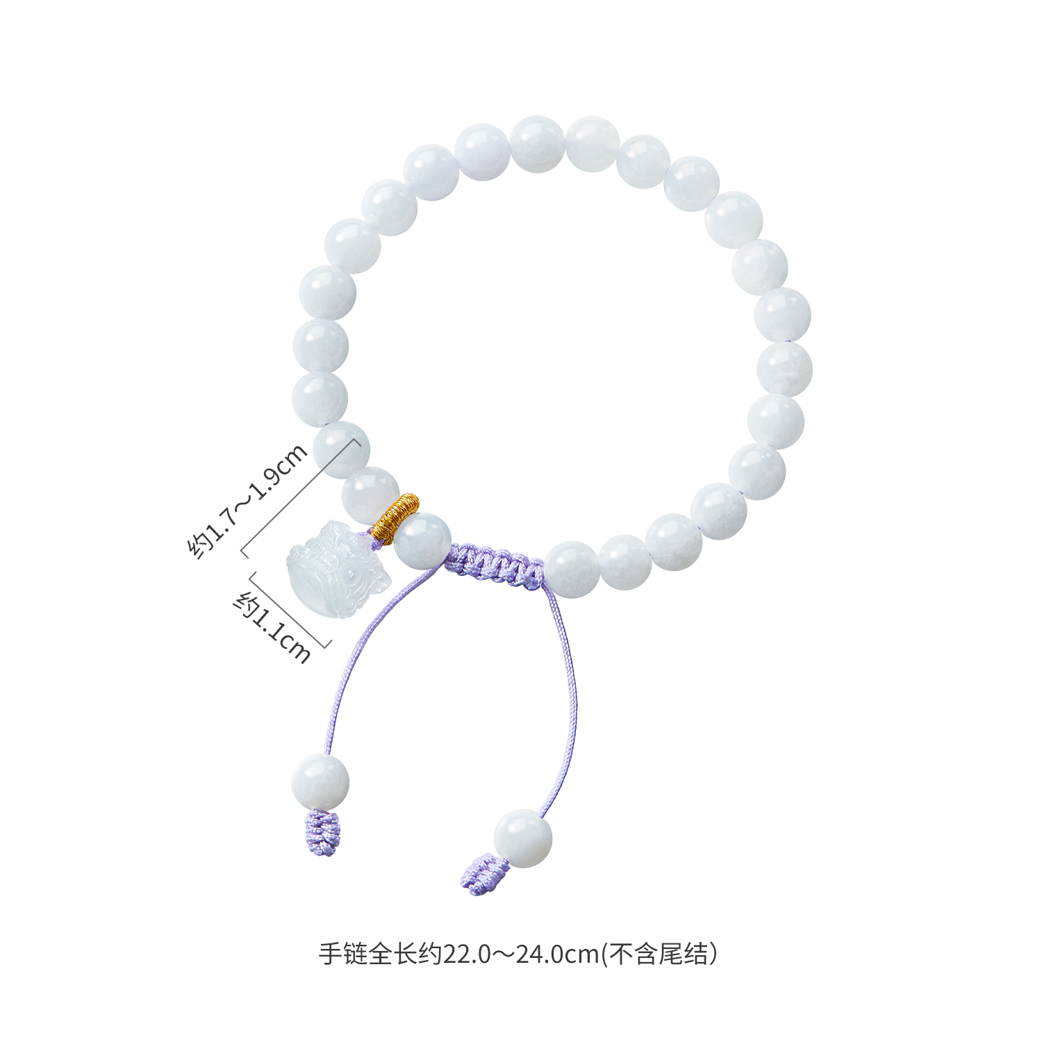六福珠宝醒狮翡翠手串女款日常圆珠翡翠玉石手链编织手绳YZB0005新品324