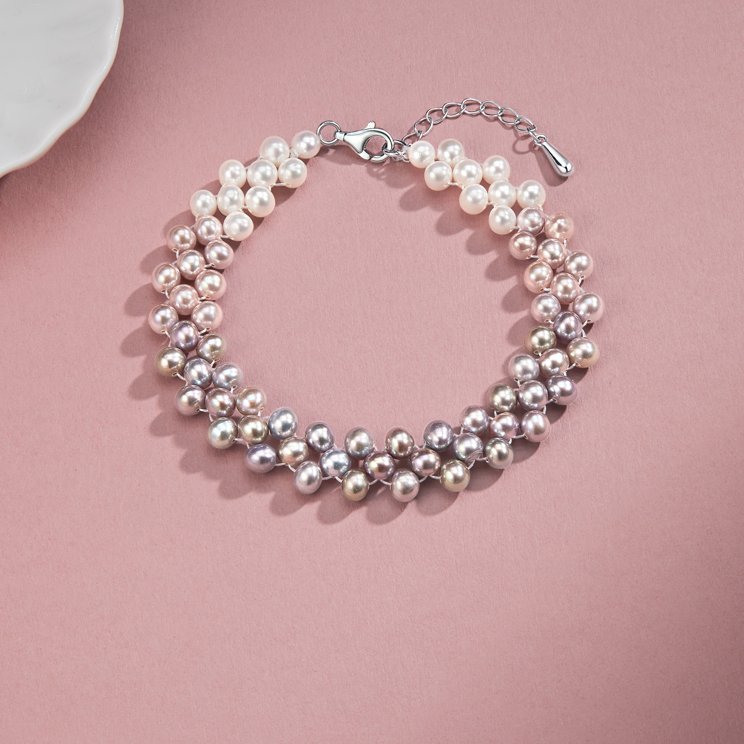 【31日上新】六福珠宝渐变色珍珠编织手链Ag925银女款F87J0005DS