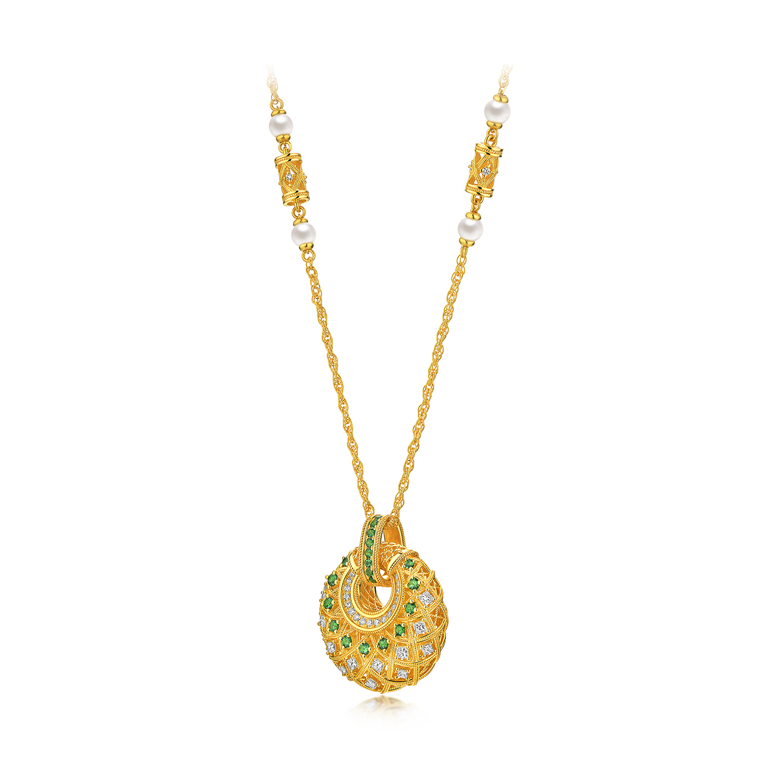 【3日上新】六福珠宝唐宫夜宴联名唐彩菱黄金钻石珍珠石榴石项链女款035184NB