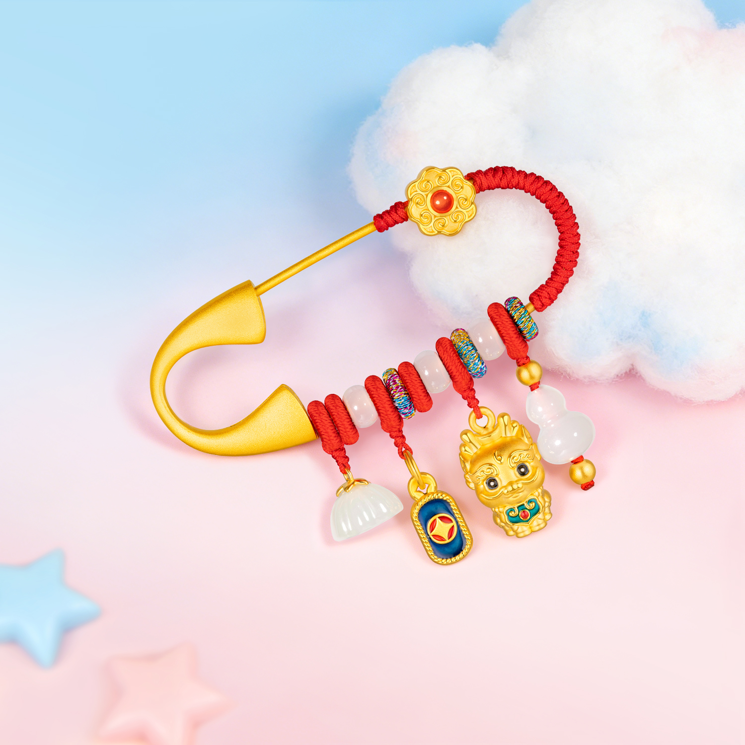 六福珠宝福满传家系列黄金胸针儿童款足金和田玉挂坠定价002550WA【联系客服补货】