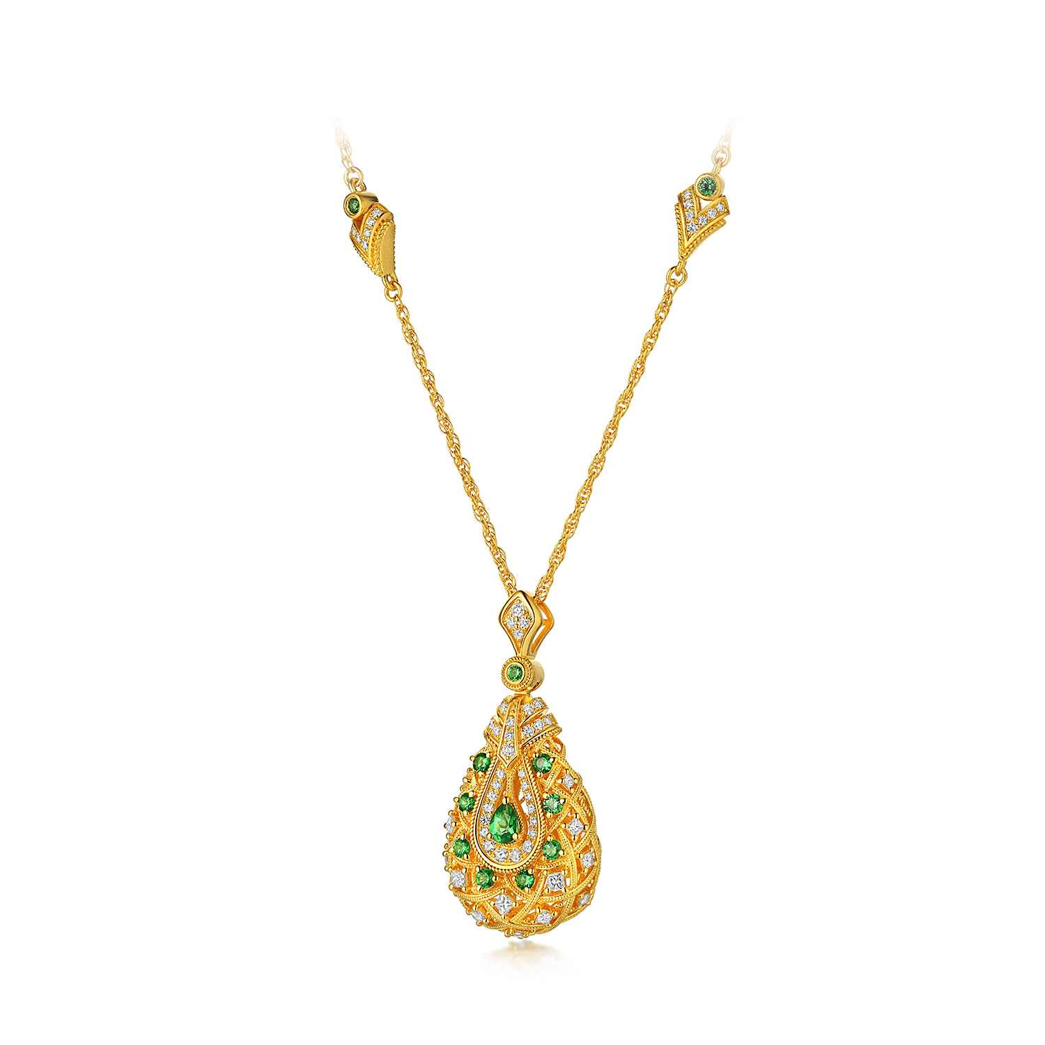 【3日上新】六福珠宝唐宫夜宴联名琵琶乐宴黄金石榴石钻石项链女035173NA