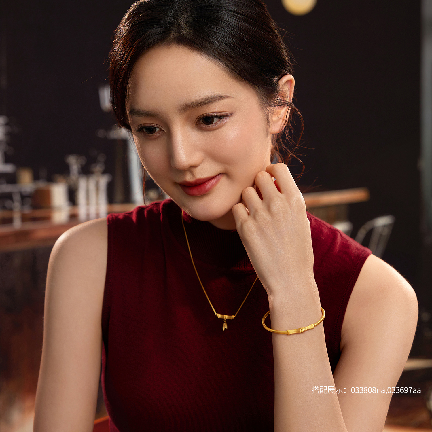 六福珠宝福满传家东方竹韵古法黄金手镯手工拉丝竹节计价033697aa【视频看货】