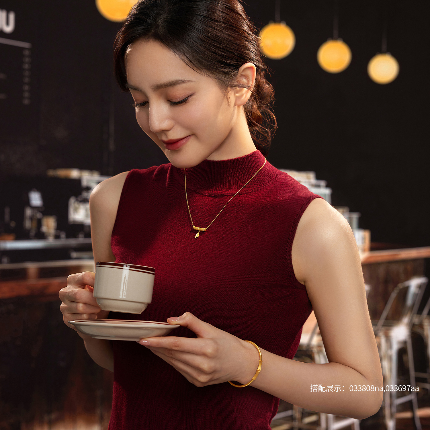 六福珠宝福满传家东方竹韵黄金项链手工拉丝足金竹节计价033808na