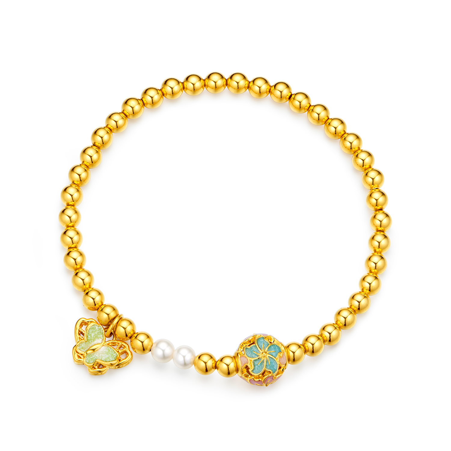 【15日上新】六福珠宝锦绣福珠黄金手链女鎏彩貔貅金绣球珍珠金手串GJA0100DS新品416