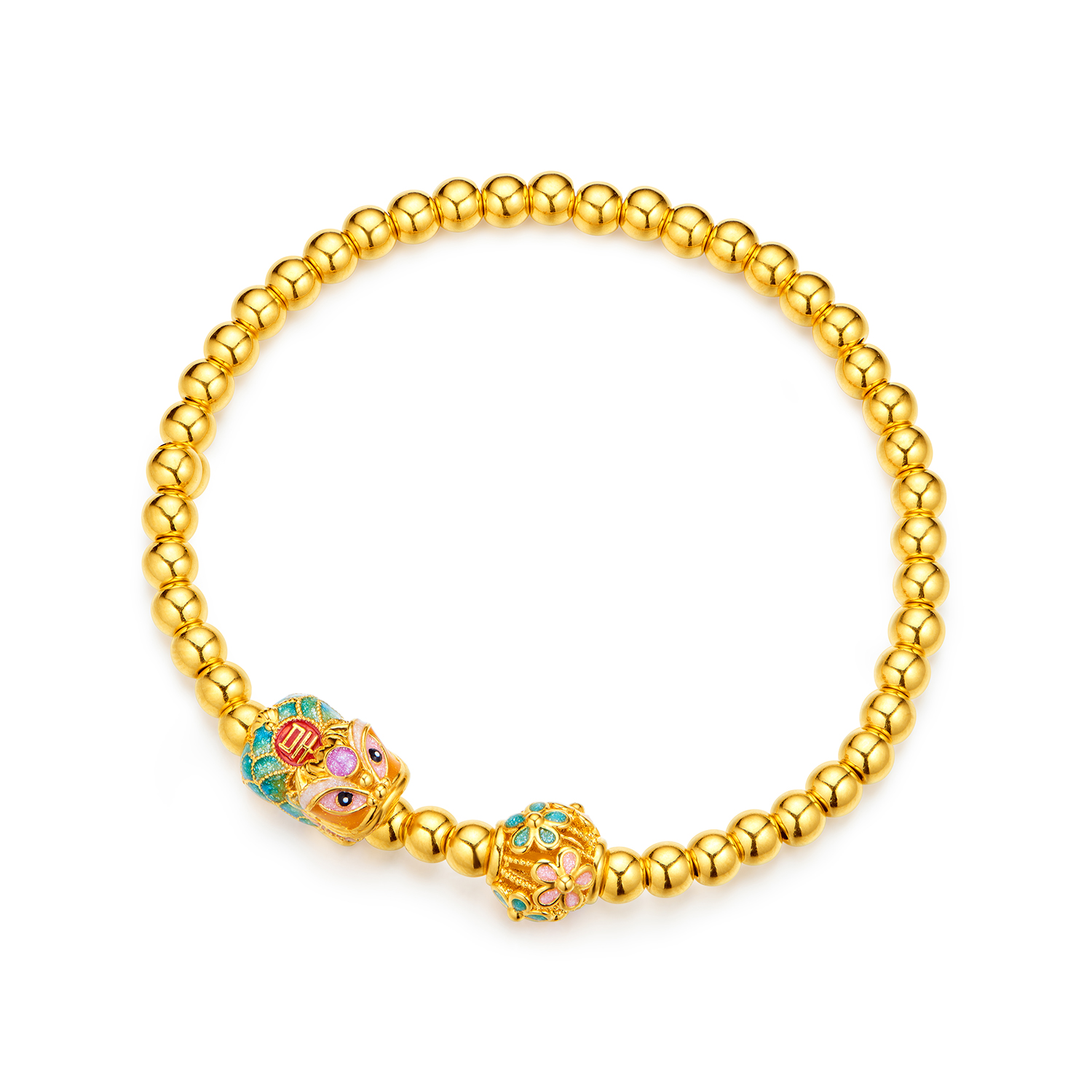 【15日上新】六福珠宝锦绣福珠黄金手链女鎏彩貔貅金绣球珍珠金手串GJA0100DS新品416