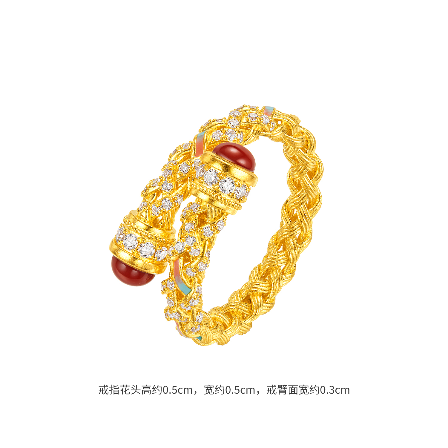 六福珠宝洛神水赋联名洛惊鸿黄金戒指镶钻石编织首饰玉髓036562RA新品416