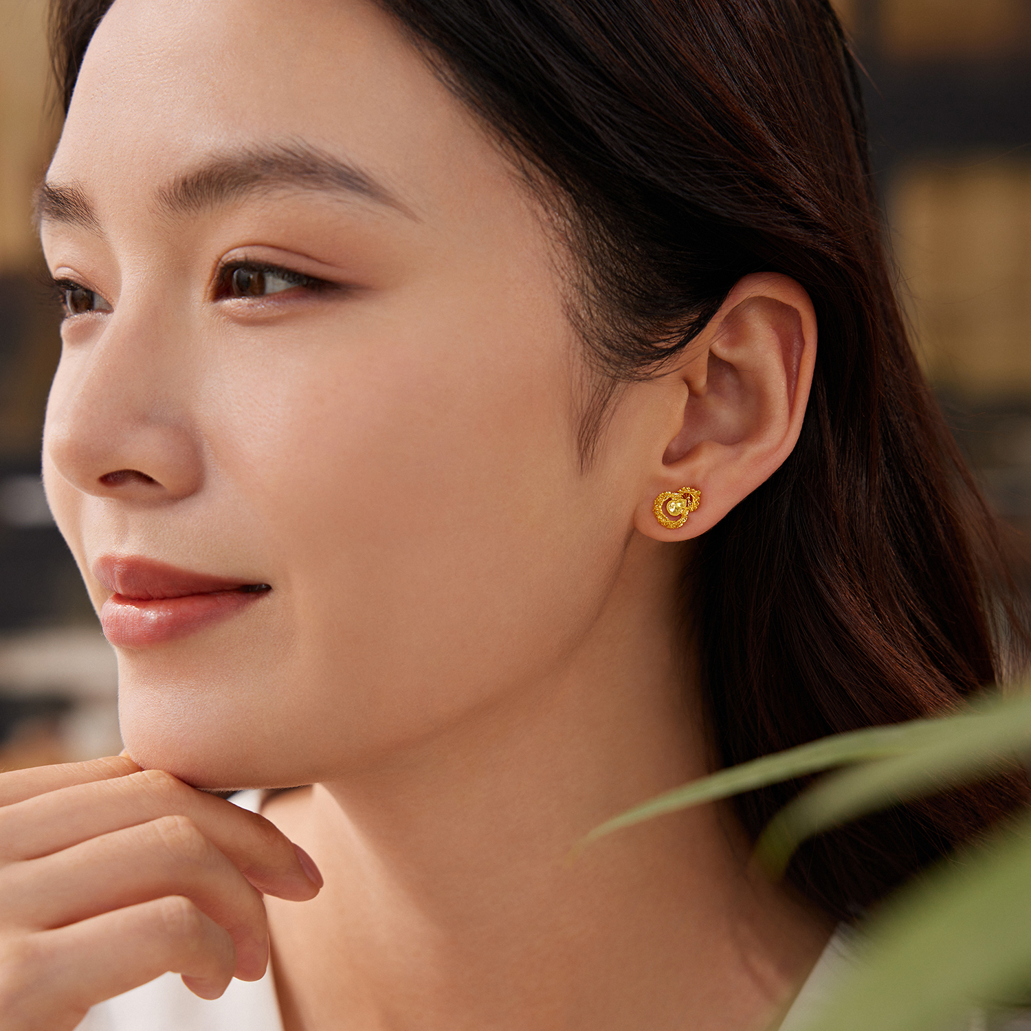 【3日上新】六福珠宝金丝碎碎冰葫芦黄金耳钉手工金线碎碎冰耳环女款计价G16G0067DS新品47