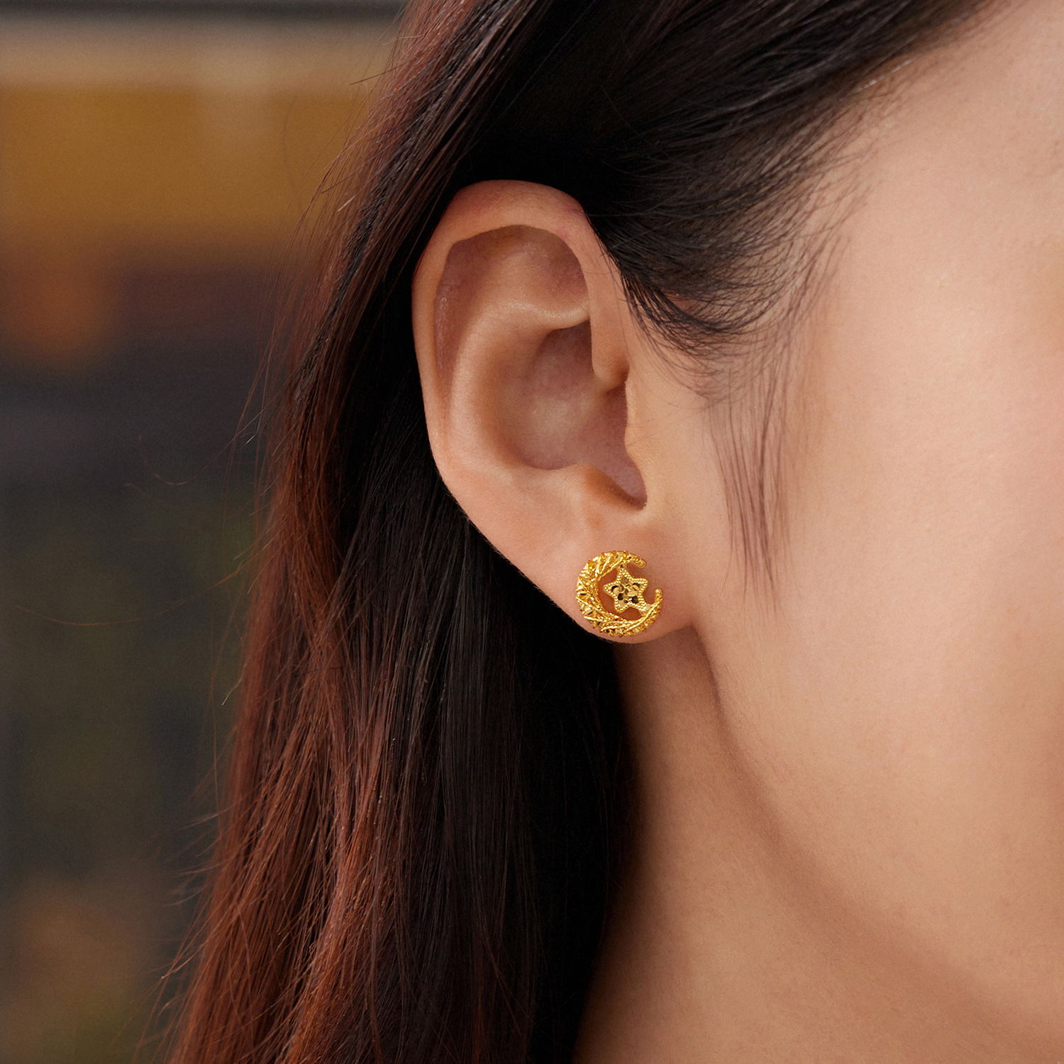 【3日上新】六福珠宝星月梦境黄金耳钉耳环手工编织碎碎冰耳饰计价G16G0068DS新品47