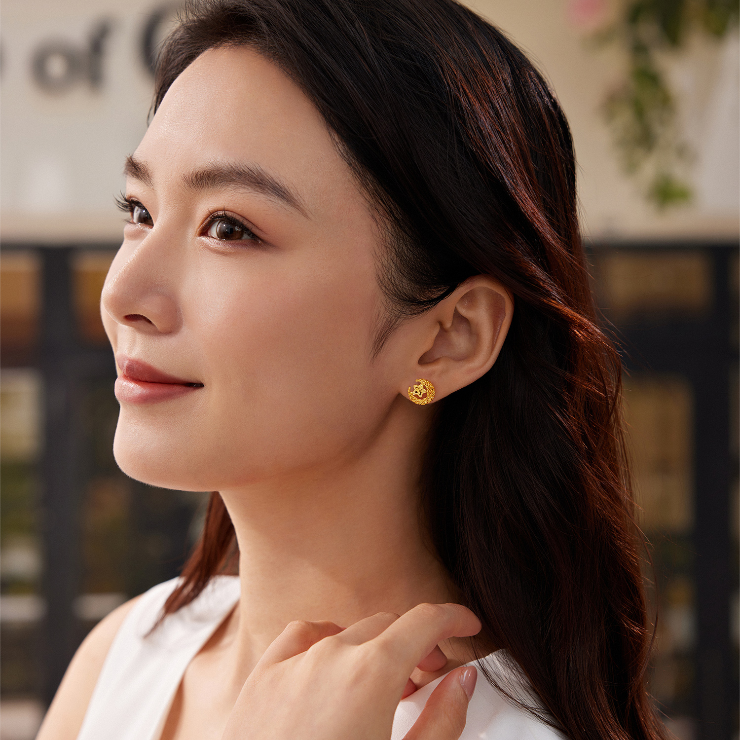 【3日上新】六福珠宝星月梦境黄金耳钉耳环手工编织碎碎冰耳饰计价G16G0068DS新品47