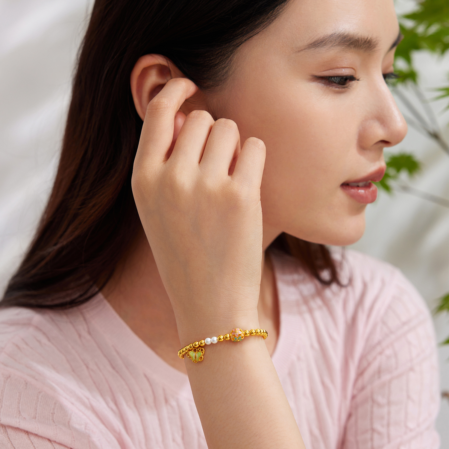 【15日上新】六福珠宝锦绣福珠黄金手链女鎏彩貔貅金绣球珍珠金手串GJA0100DS新品416