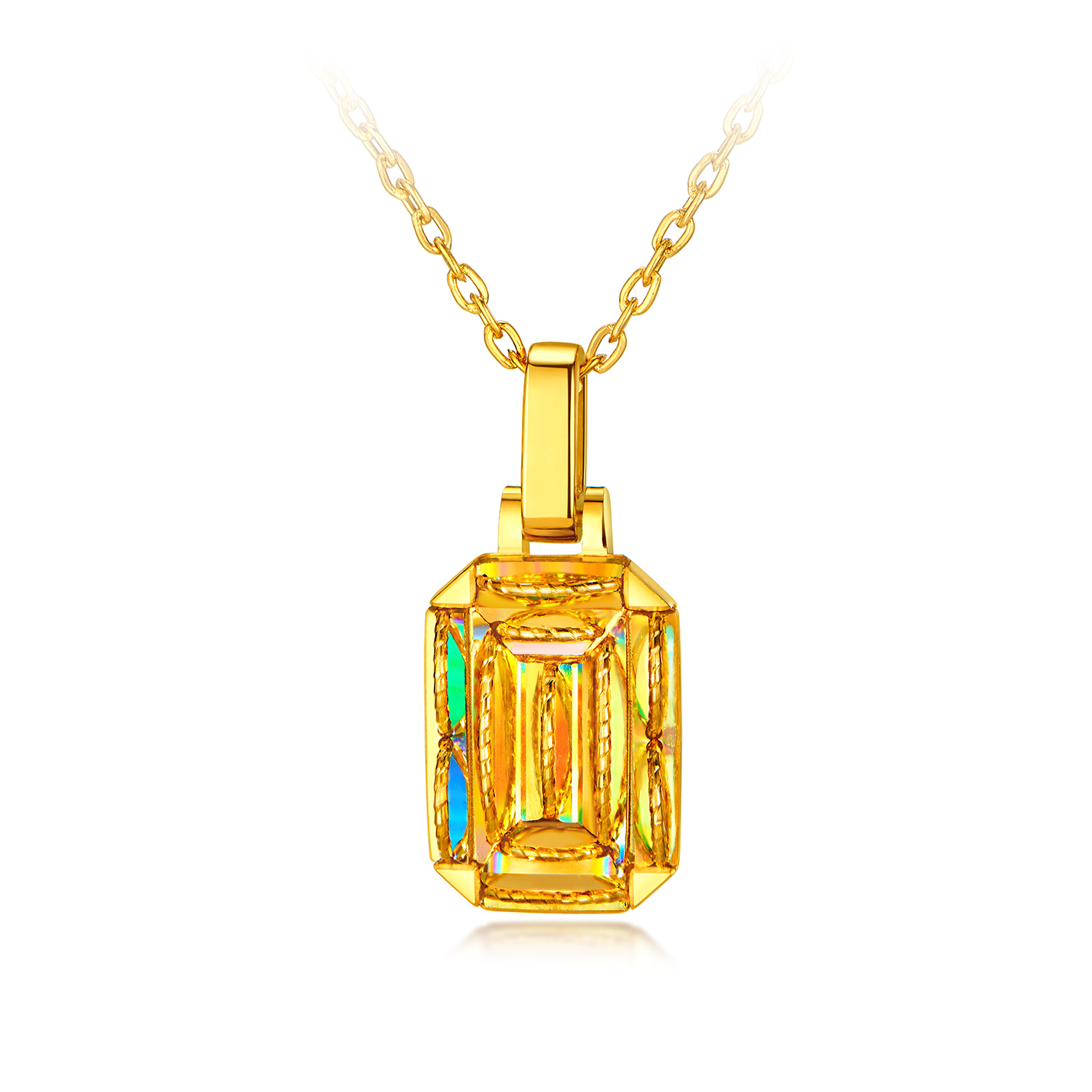 【20日上新】六福珠宝冰·钻方糖黄金吊坠女5G炫彩几何足金挂坠清新版037900PB冰钻新款