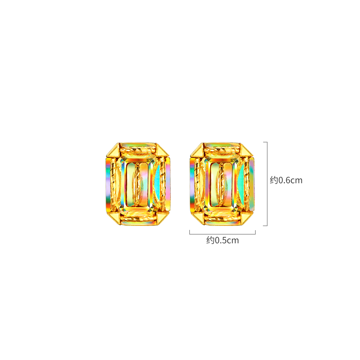 【20日上新】六福珠宝冰·钻方糖黄金耳钉耳环女5G炫彩几何耳饰清新版037900EA冰钻新款