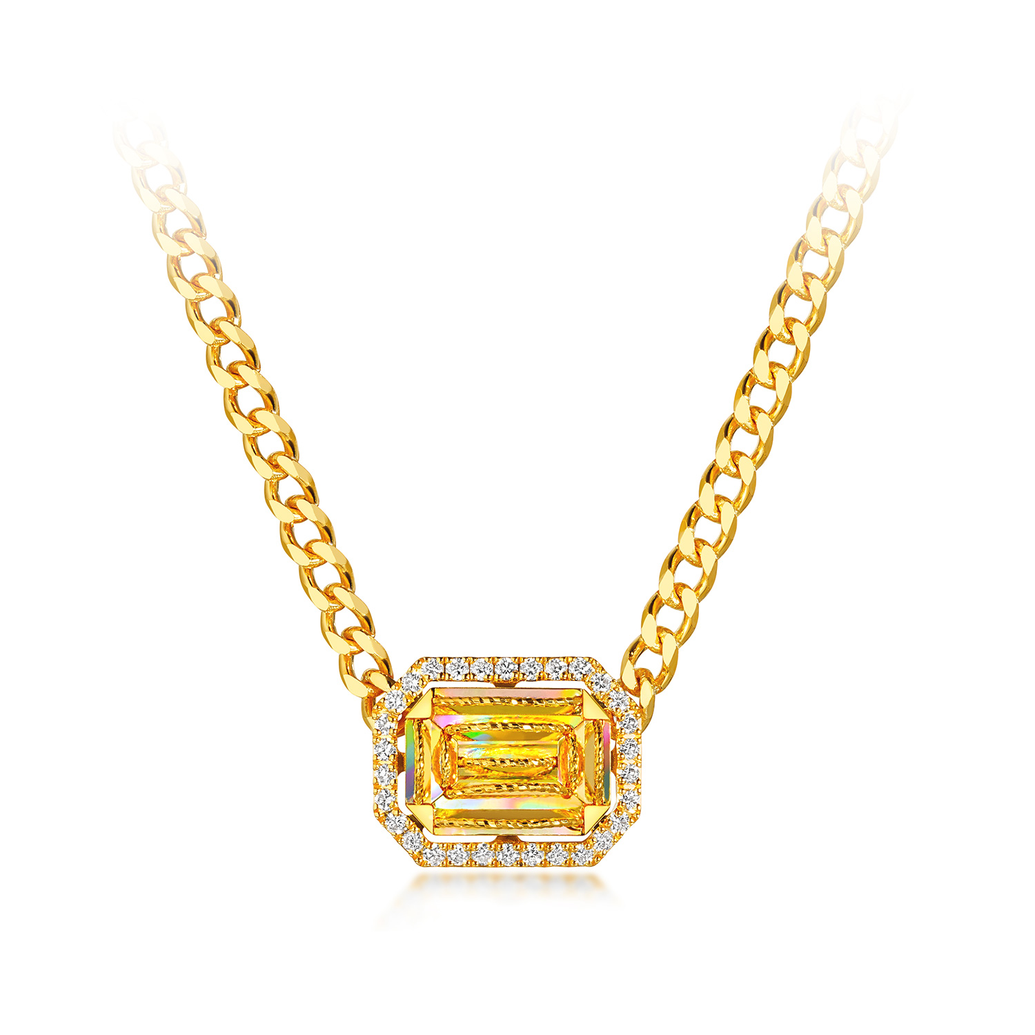 【20日上新】【成毅同款】六福珠宝冰·钻方糖黄金项链炫彩钻石华丽版038633NA冰钻新款