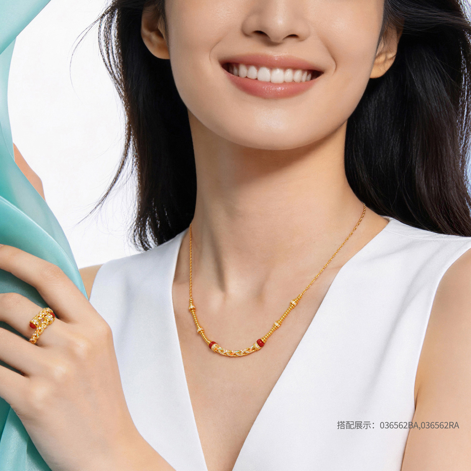 六福珠宝洛神水赋联名洛惊鸿黄金项链女钻石弯管颈链玉髓036562NA新品416