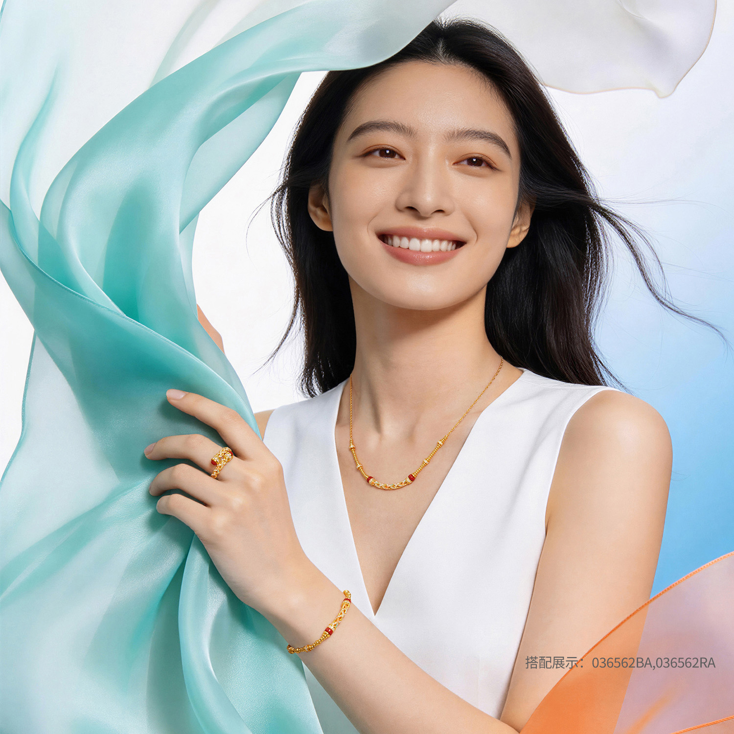 六福珠宝洛神水赋联名洛惊鸿黄金项链女钻石弯管颈链玉髓036562NA新品416